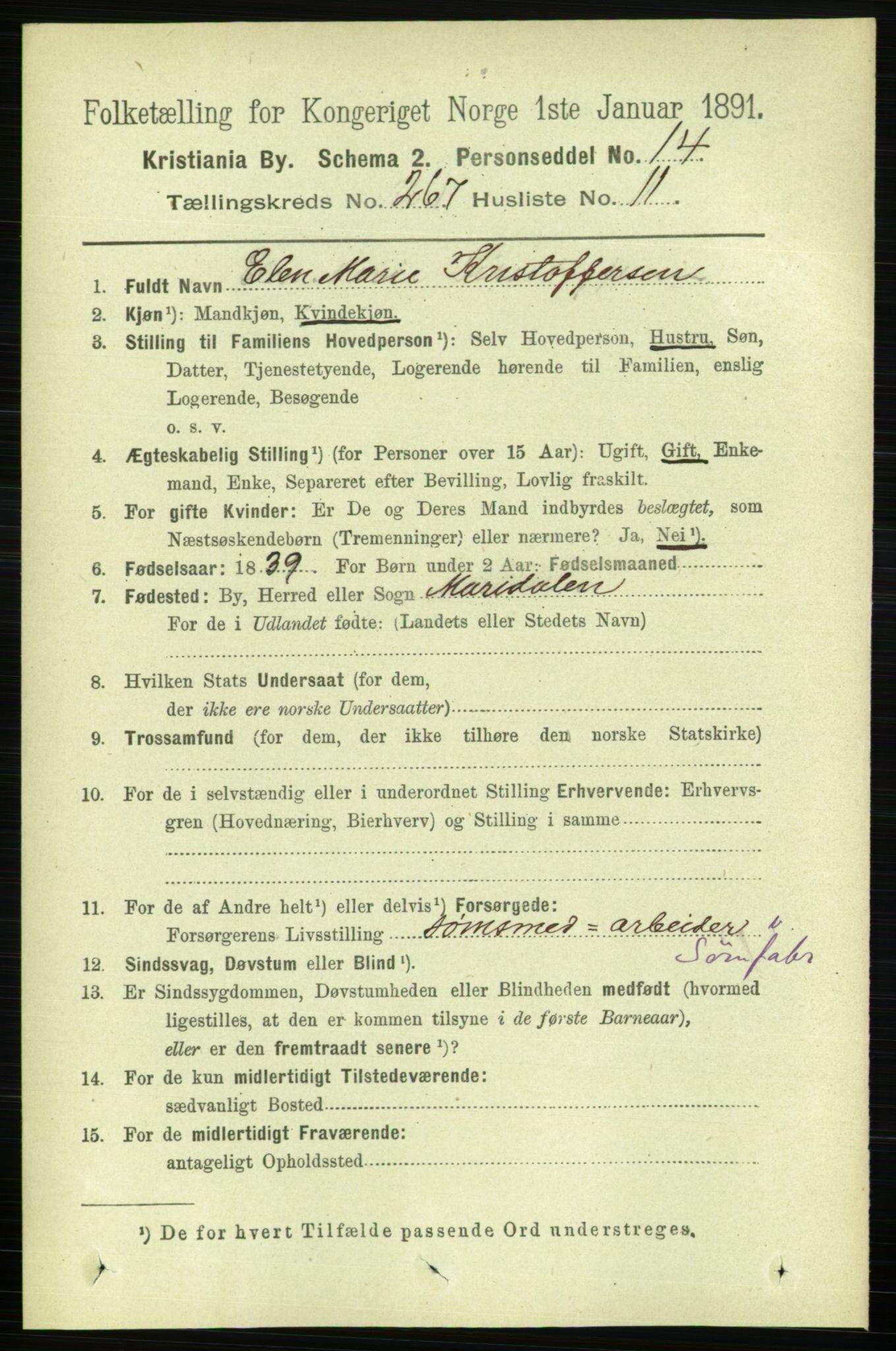 RA, 1891 census for 0301 Kristiania, 1891, p. 161634