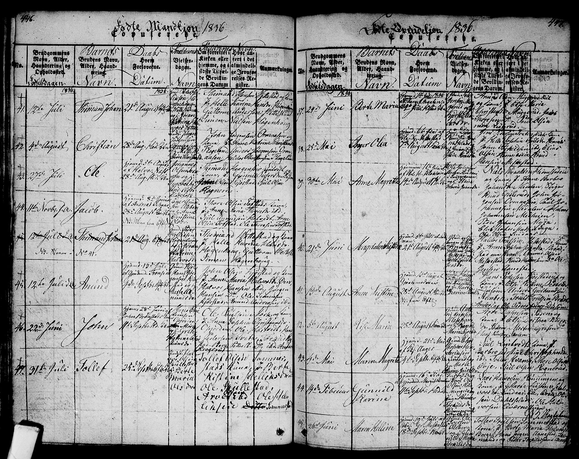 Sandsvær kirkebøker, AV/SAKO-A-244/G/Ga/L0003: Parish register (copy) no. I 3, 1817-1839, p. 446-447