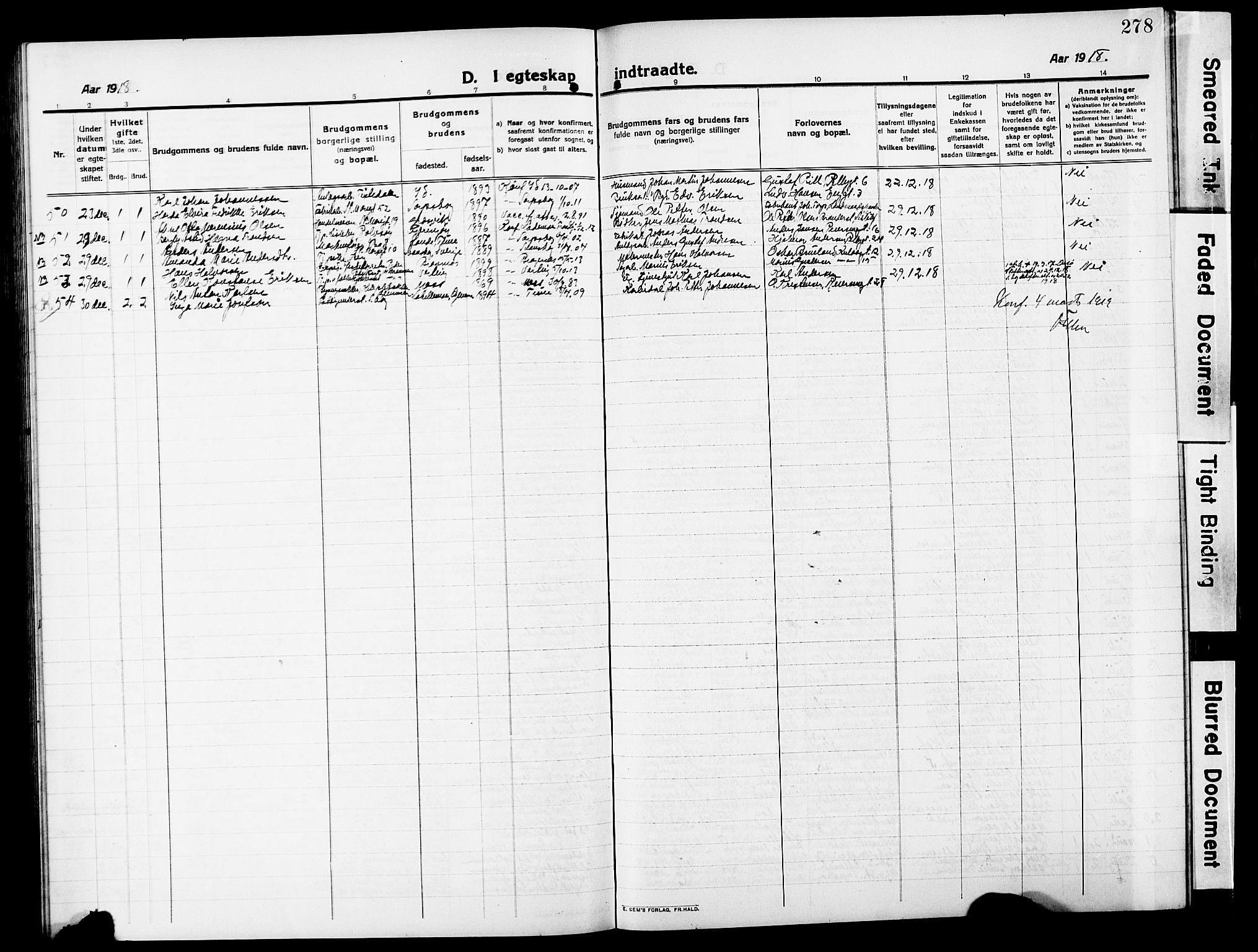 Sarpsborg prestekontor Kirkebøker, SAO/A-2006/G/Ga/L0002: Parish register (copy) no. 2, 1912-1931, p. 278