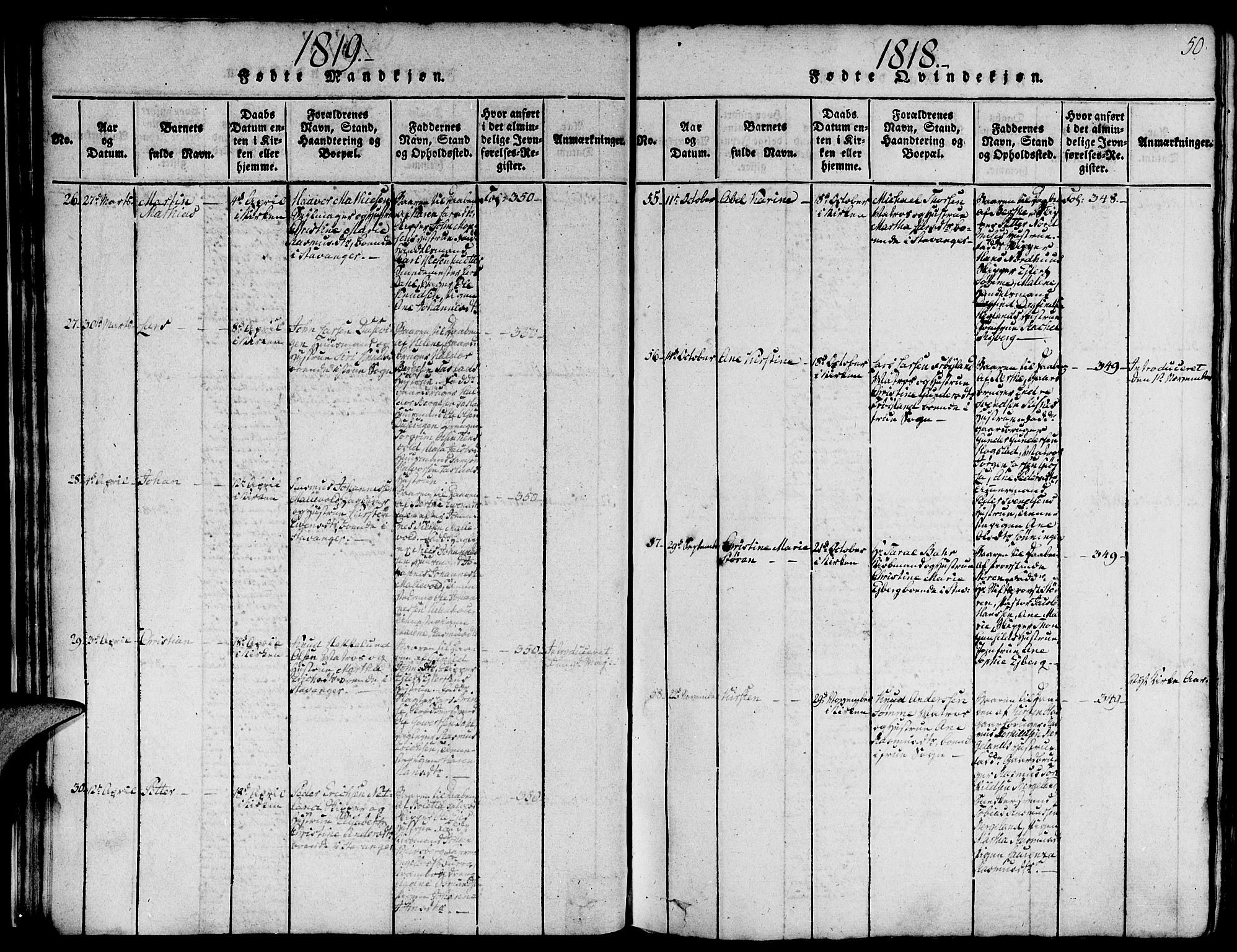 Domkirken sokneprestkontor, AV/SAST-A-101812/001/30/30BA/L0008: Parish register (official) no. A 8, 1816-1821, p. 50