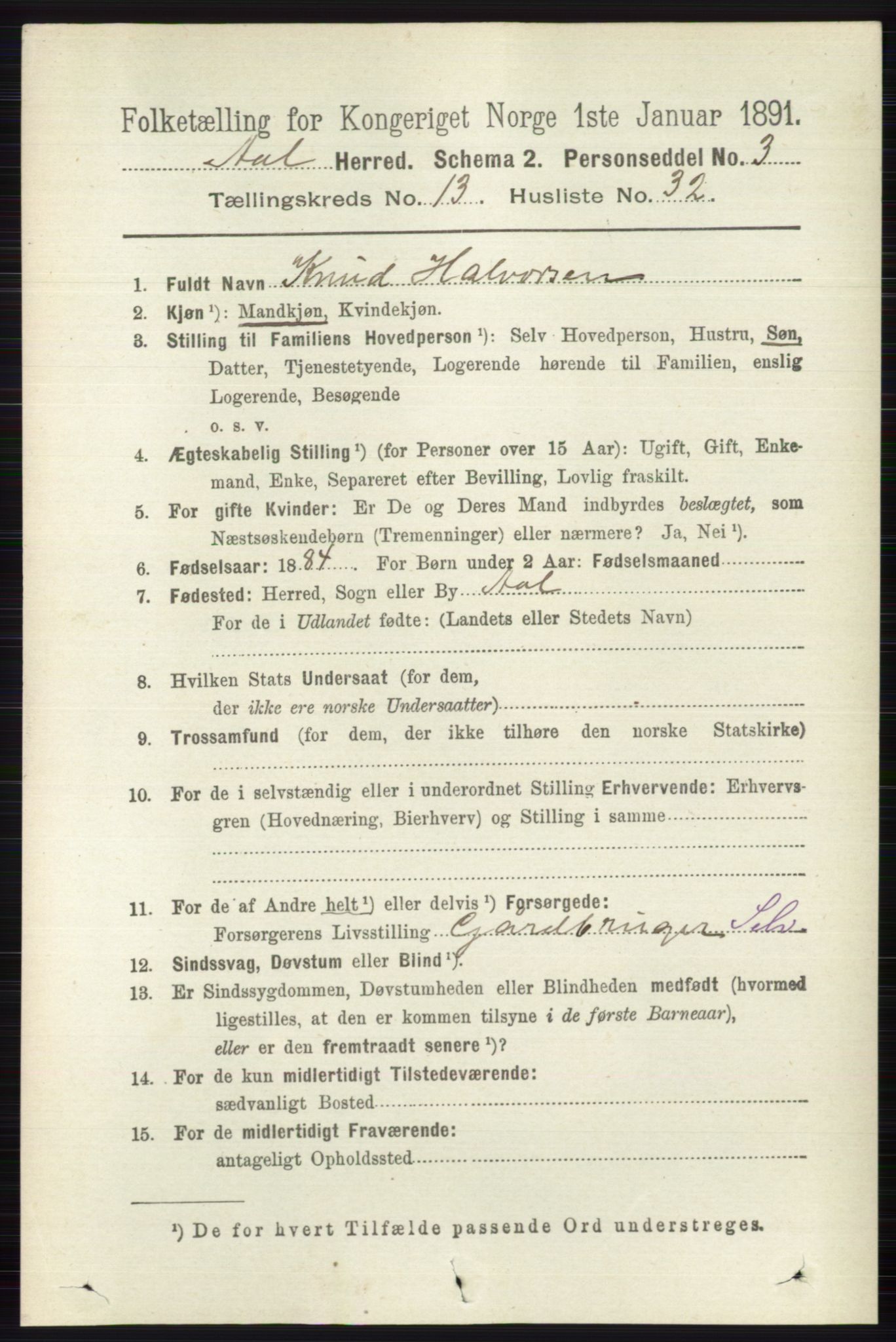 RA, 1891 census for 0619 Ål, 1891, p. 3430