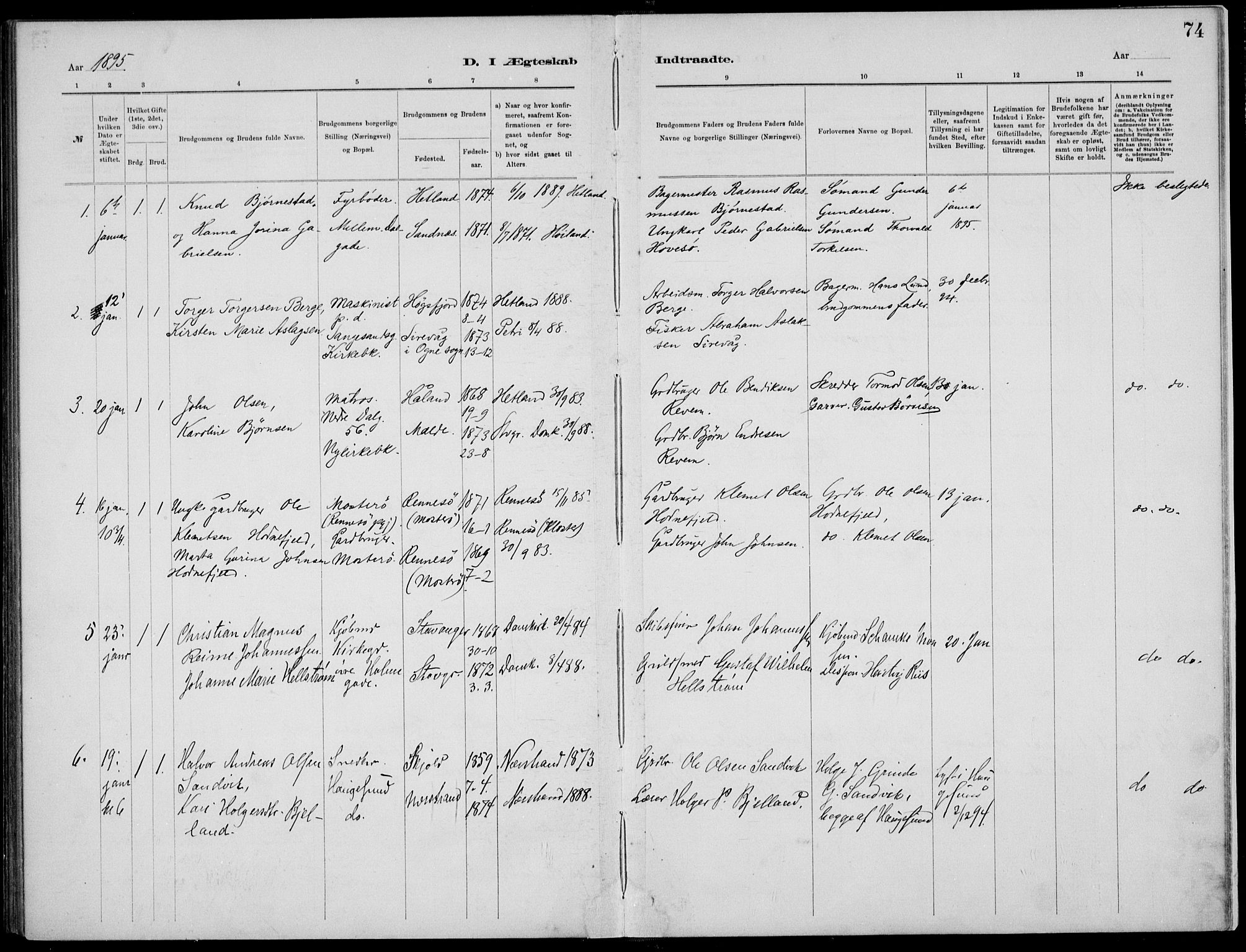 St. Petri sokneprestkontor, SAST/A-101813/001/30/30BB/L0005: Parish register (copy) no. B 5, 1878-1895, p. 74