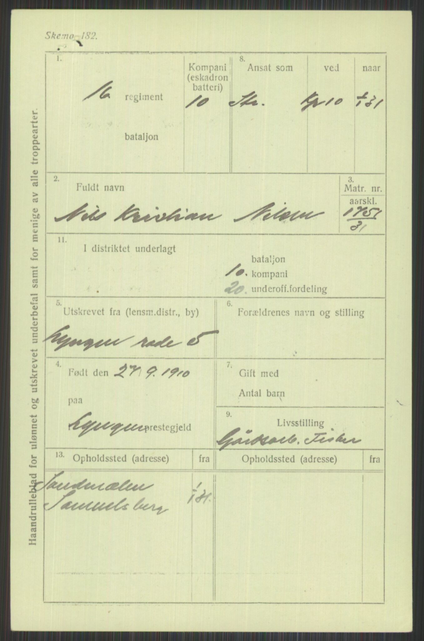 Forsvaret, Troms infanteriregiment nr. 16, AV/RA-RAFA-3146/P/Pa/L0015: Rulleblad for regimentets menige mannskaper, årsklasse 1931, 1931, p. 843