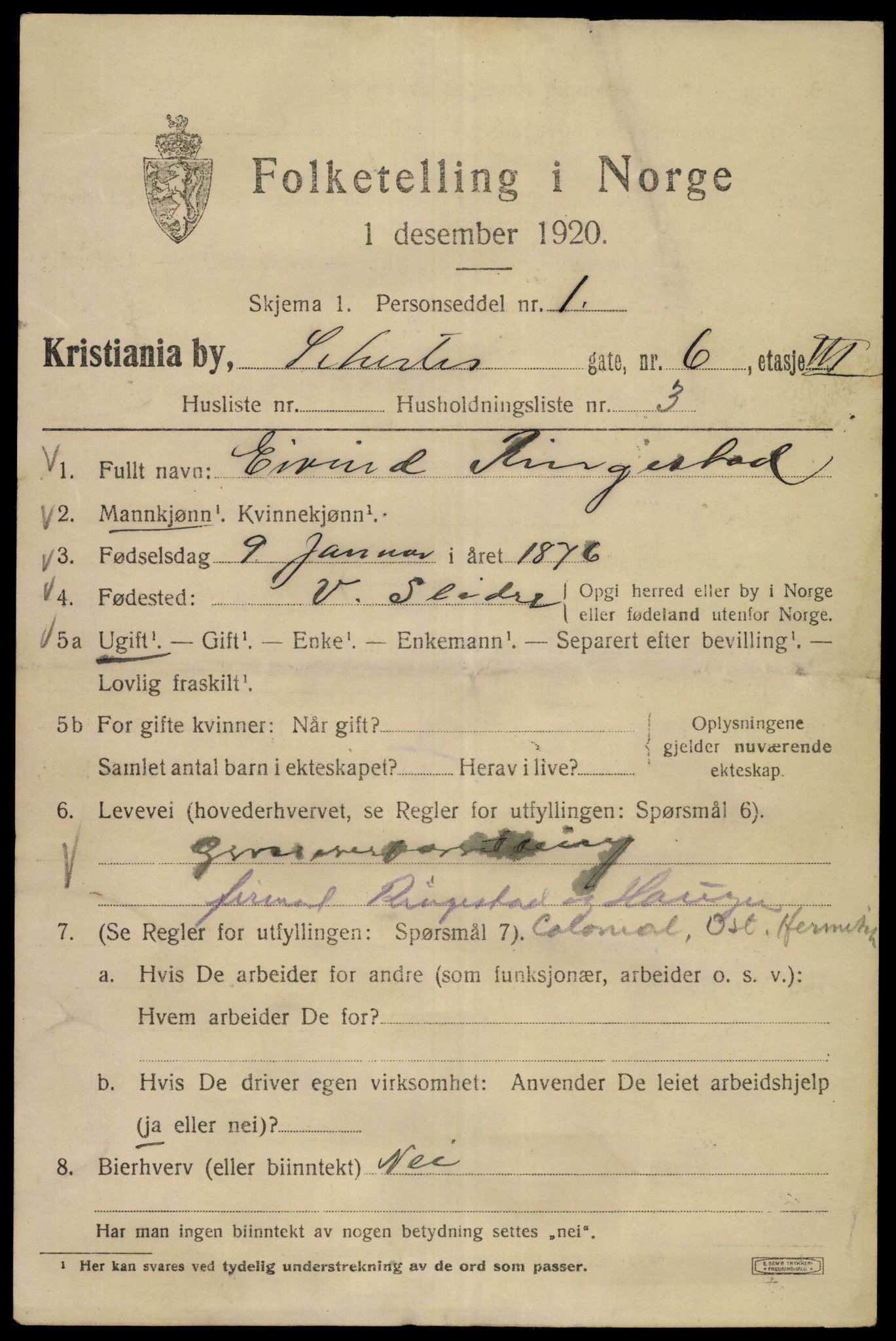 SAO, 1920 census for Kristiania, 1920, p. 505583