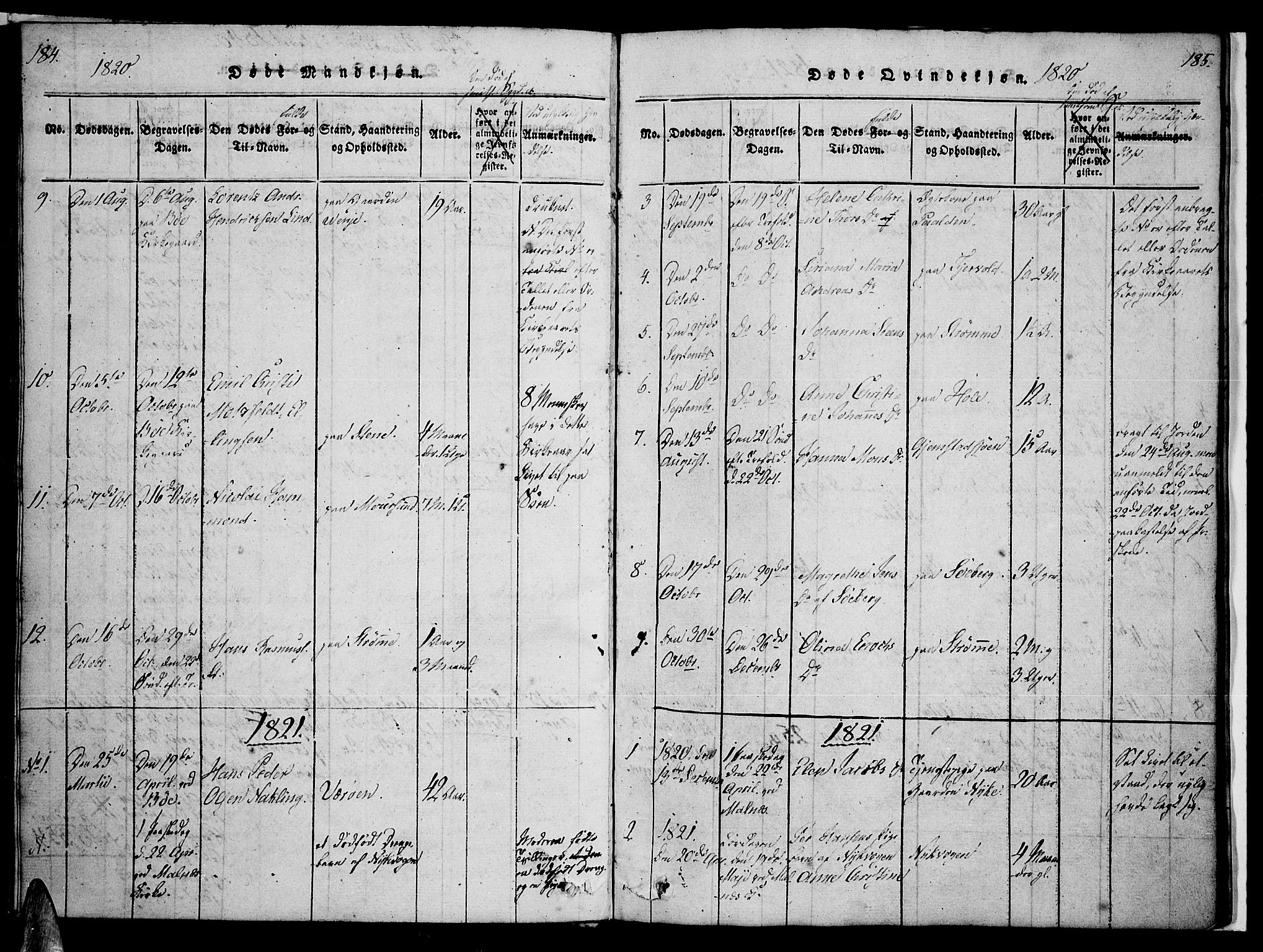 Ministerialprotokoller, klokkerbøker og fødselsregistre - Nordland, SAT/A-1459/891/L1298: Parish register (official) no. 891A03, 1820-1840, p. 184-185
