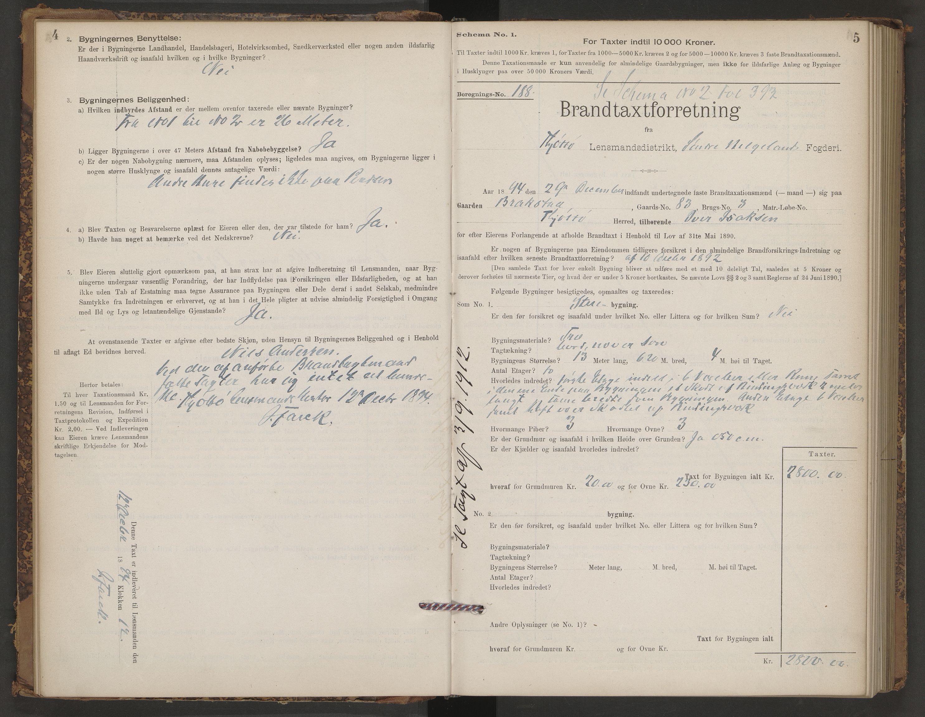 Tjøtta lensmannskontor, AV/SAT-A-5712/1/12/12b/L0001: Branntakstprotokoll-skjema, 1894-1905
