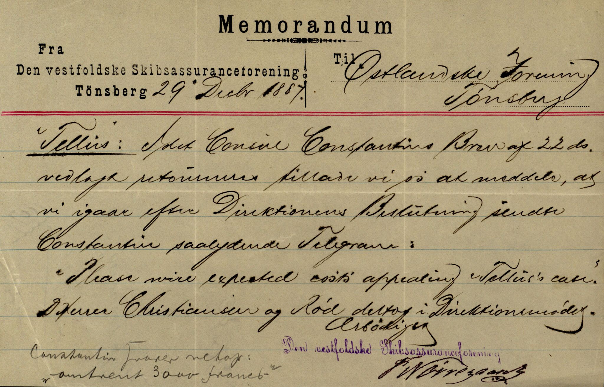 Pa 63 - Østlandske skibsassuranceforening, VEMU/A-1079/G/Ga/L0020/0001: Havaridokumenter / Tellus, Telanak, Wilhelmine, 1887, p. 61