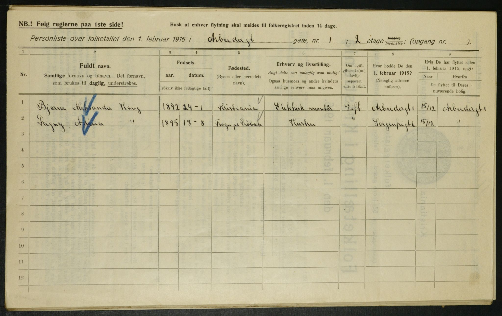 OBA, Municipal Census 1916 for Kristiania, 1916, p. 1435