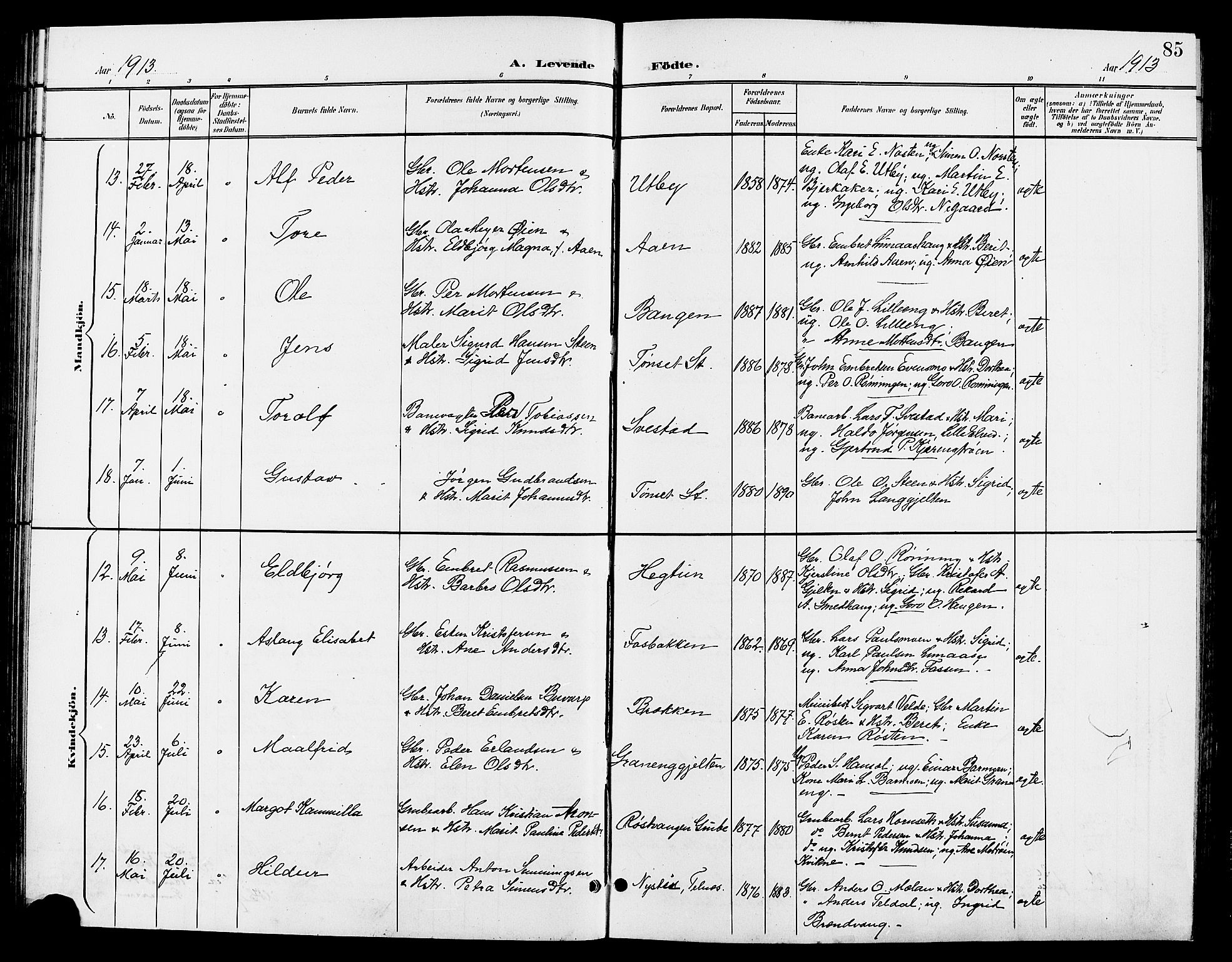 Tynset prestekontor, AV/SAH-PREST-058/H/Ha/Hab/L0009: Parish register (copy) no. 9, 1900-1914, p. 85