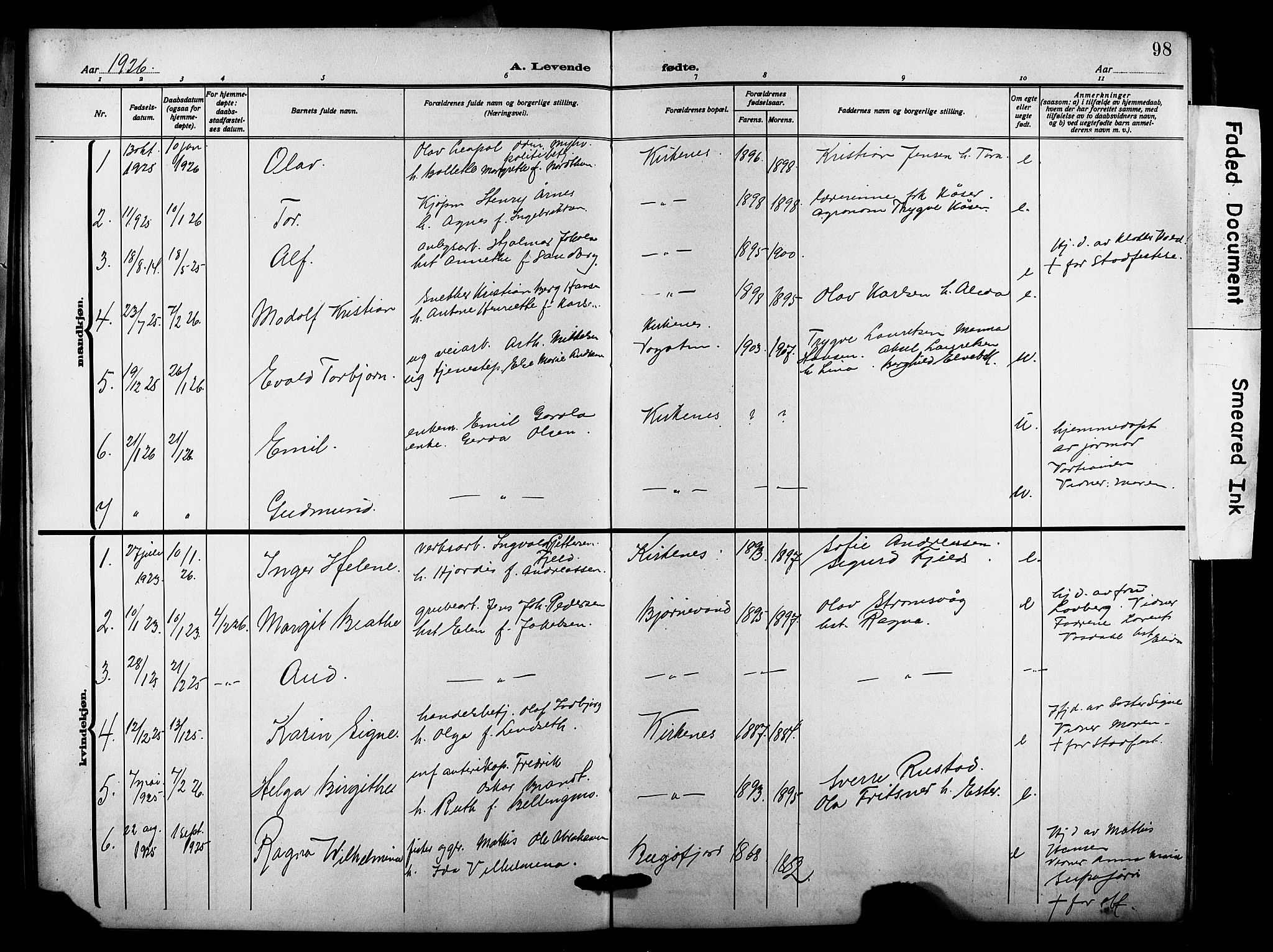 Sør-Varanger sokneprestkontor, SATØ/S-1331/H/Hb/L0005klokker: Parish register (copy) no. 5, 1919-1927, p. 98