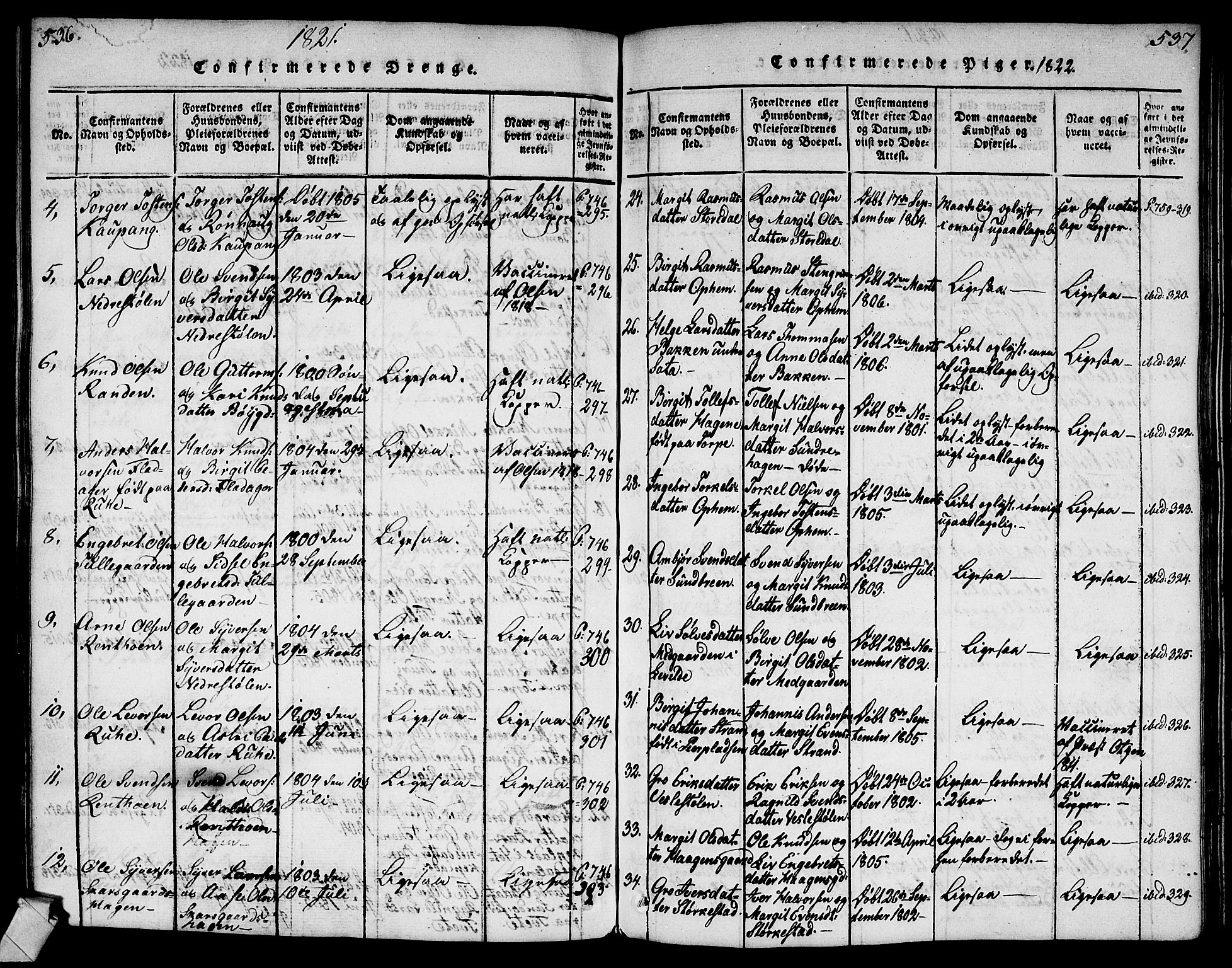 Ål kirkebøker, AV/SAKO-A-249/G/Ga/L0001: Parish register (copy) no. 1, 1815-1829, p. 536-537