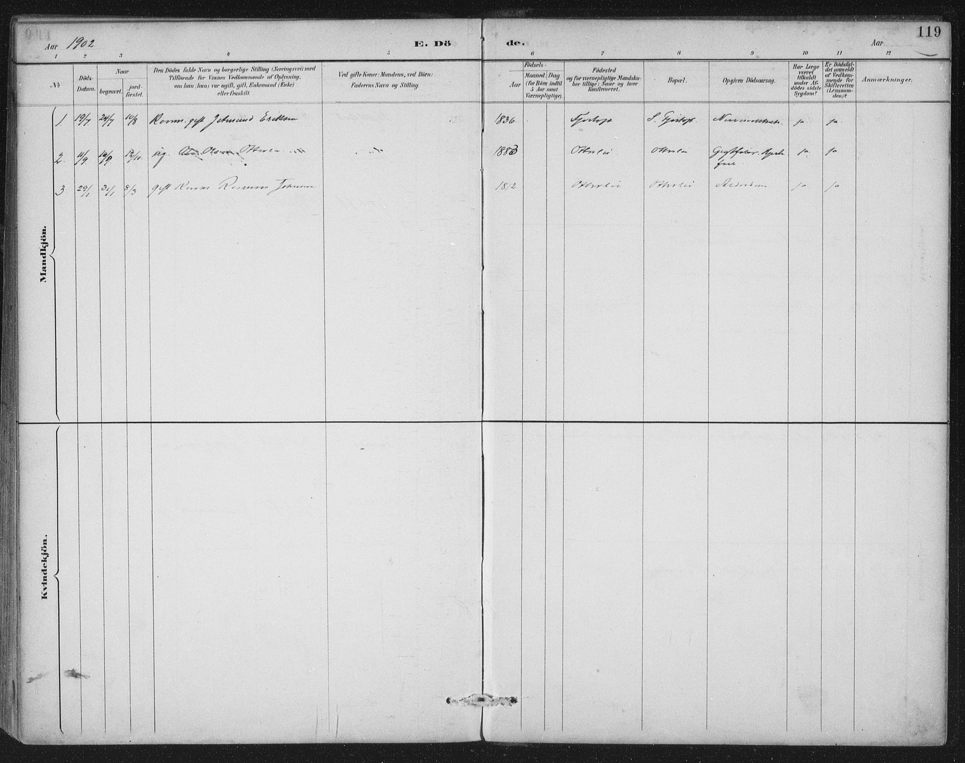 Ministerialprotokoller, klokkerbøker og fødselsregistre - Møre og Romsdal, SAT/A-1454/538/L0522: Parish register (official) no. 538A01, 1884-1913, p. 119