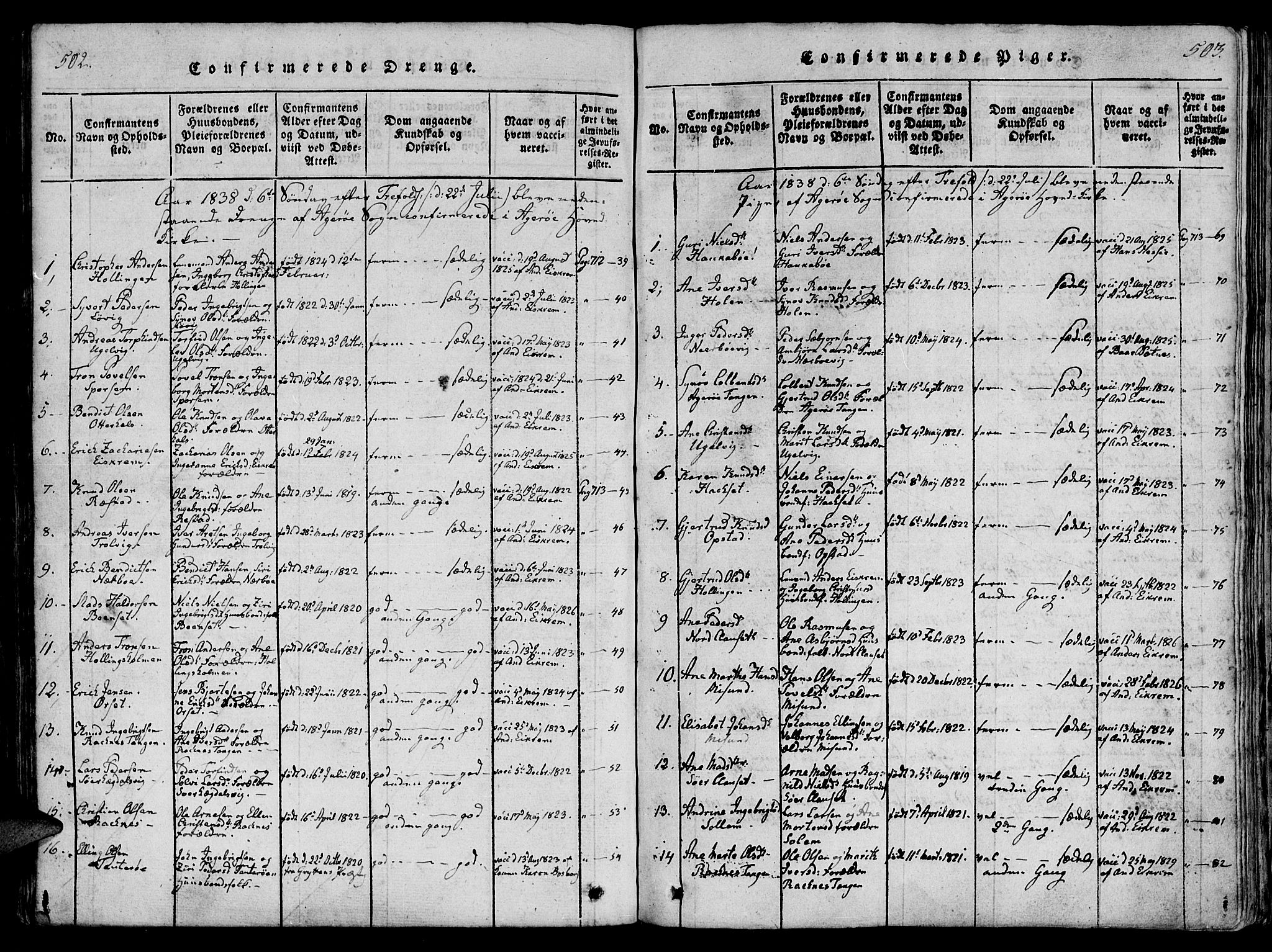 Ministerialprotokoller, klokkerbøker og fødselsregistre - Møre og Romsdal, AV/SAT-A-1454/560/L0718: Parish register (official) no. 560A02, 1817-1844, p. 502-503