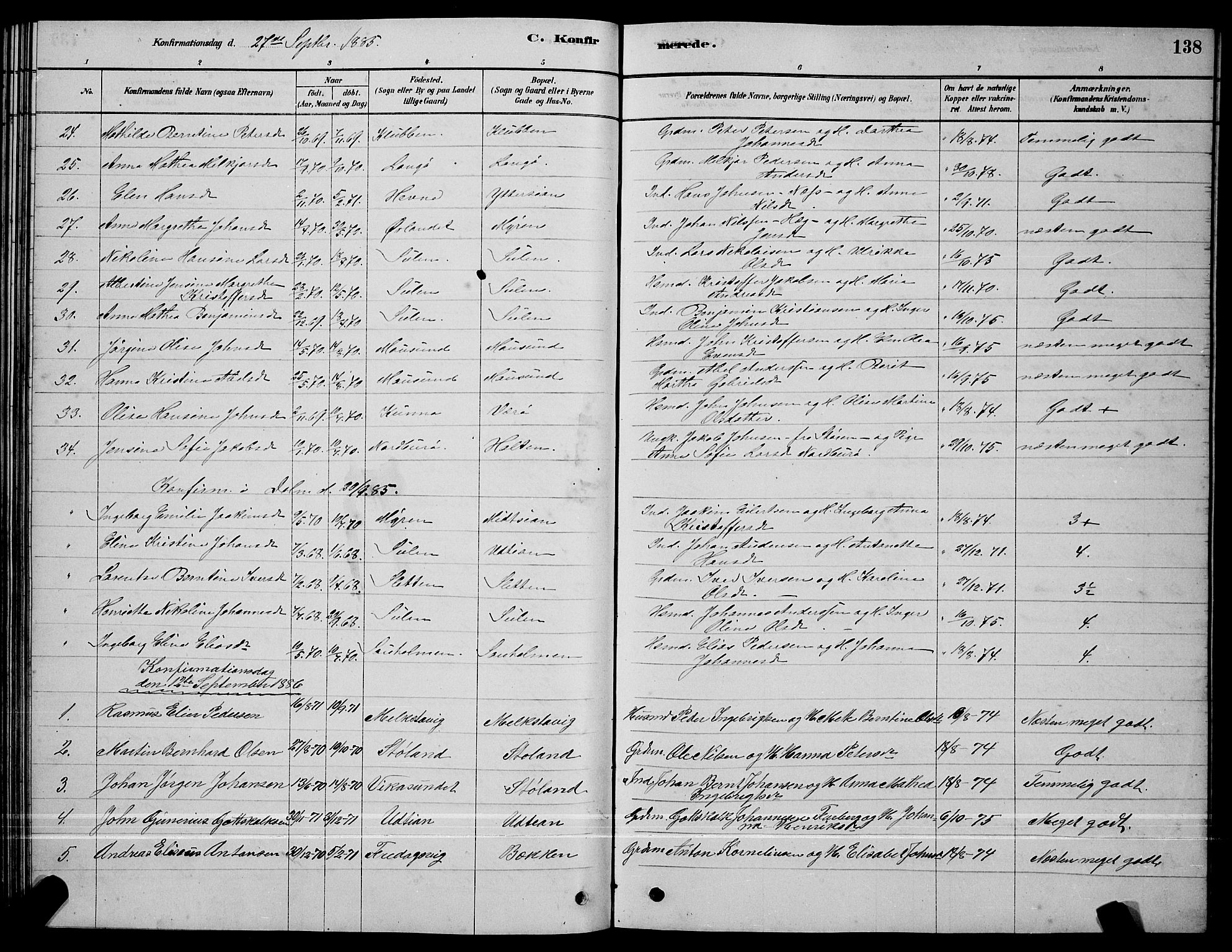 Ministerialprotokoller, klokkerbøker og fødselsregistre - Sør-Trøndelag, SAT/A-1456/640/L0585: Parish register (copy) no. 640C03, 1878-1891, p. 138