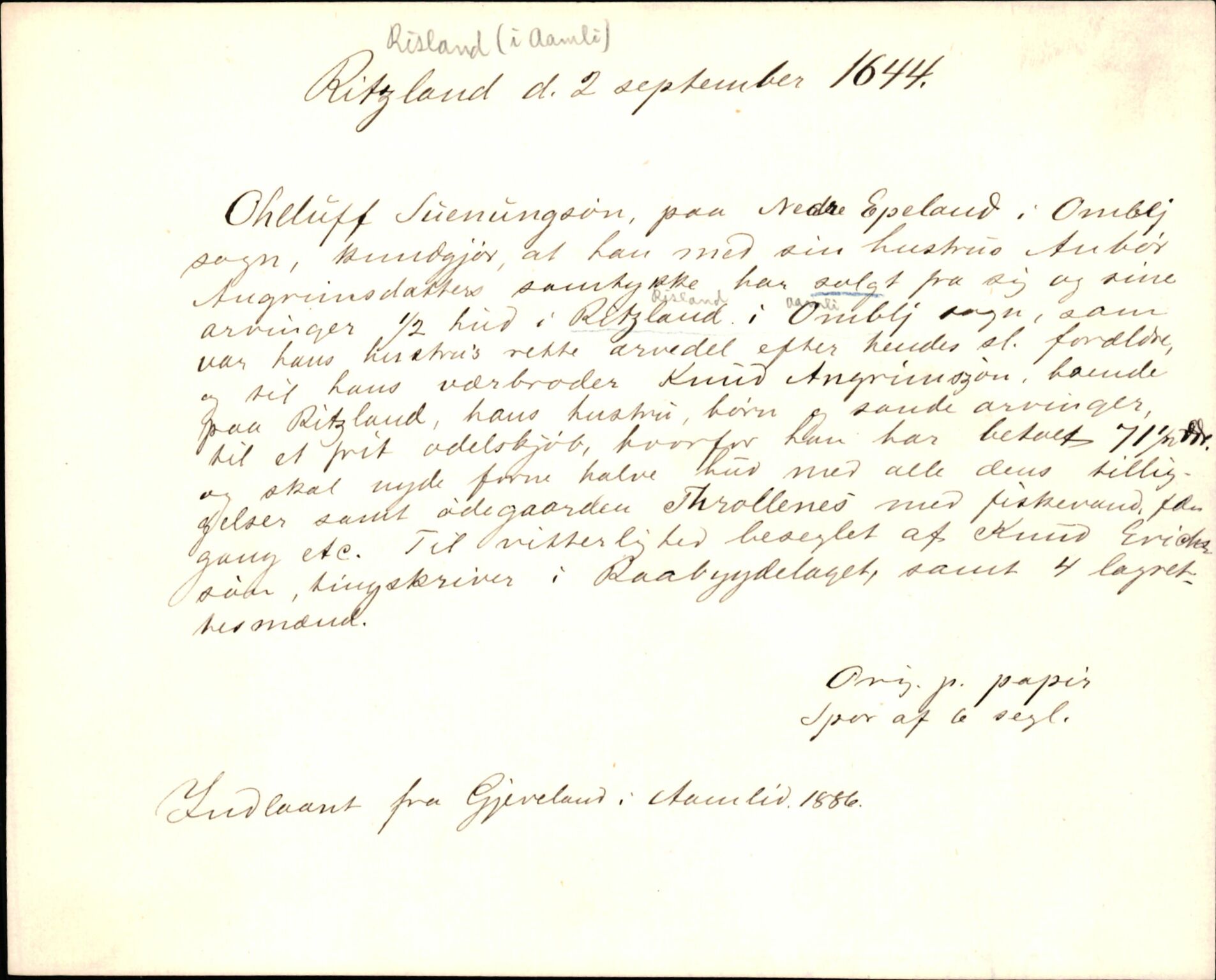 Riksarkivets diplomsamling, AV/RA-EA-5965/F35/F35d/L0004: Innlånte diplomer, seddelregister, 1643-1660, p. 49