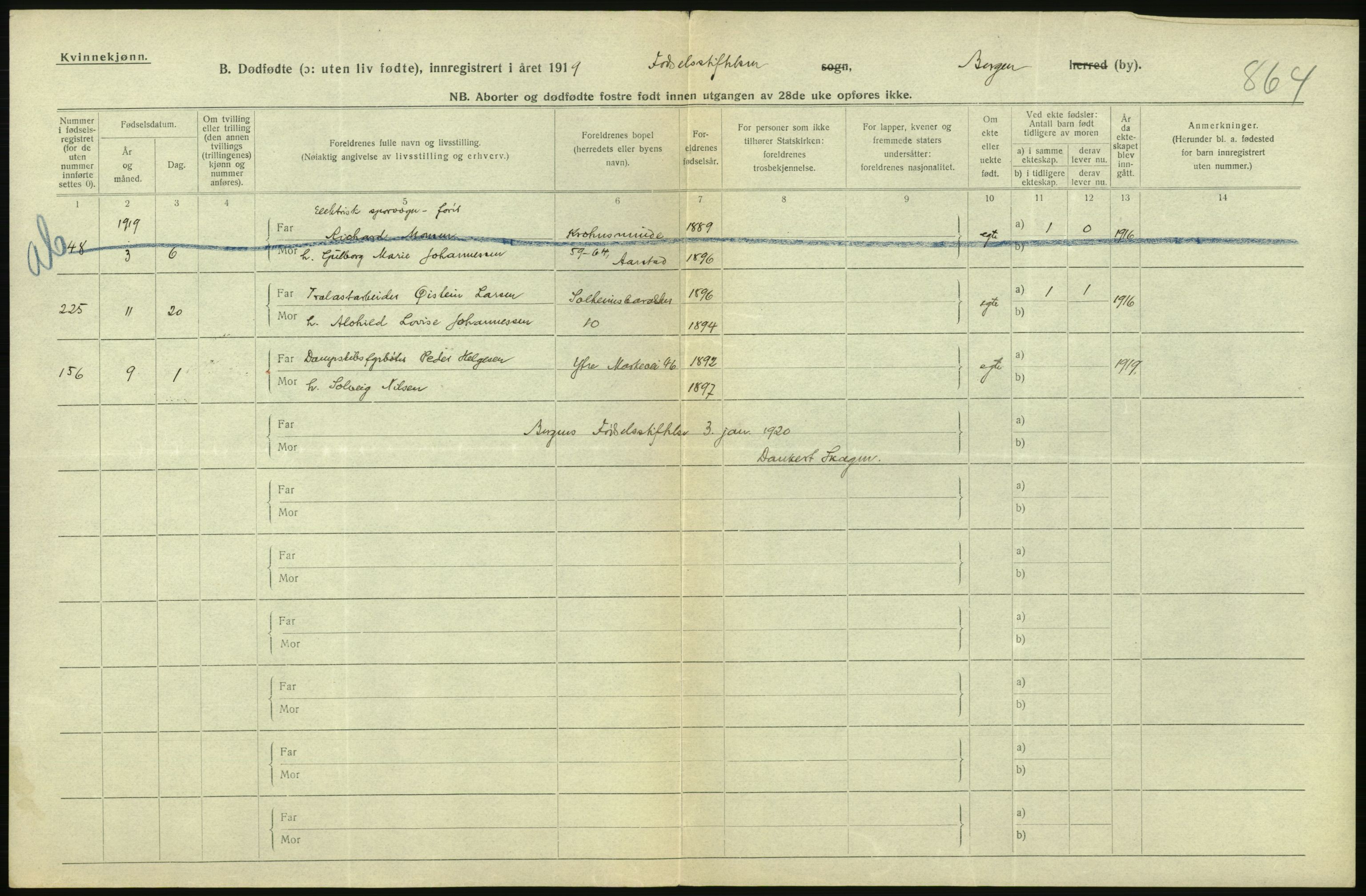 Statistisk sentralbyrå, Sosiodemografiske emner, Befolkning, AV/RA-S-2228/D/Df/Dfb/Dfbi/L0035: Bergen: Gifte, døde, dødfødte., 1919, p. 720