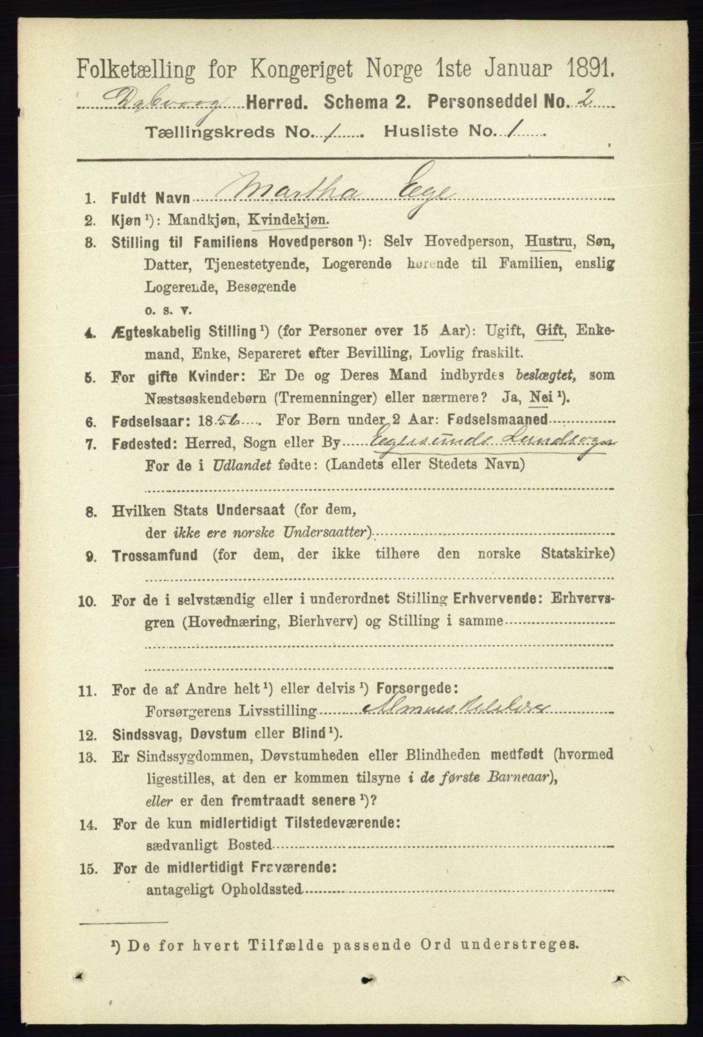 RA, 1891 census for 0915 Dypvåg, 1891, p. 107