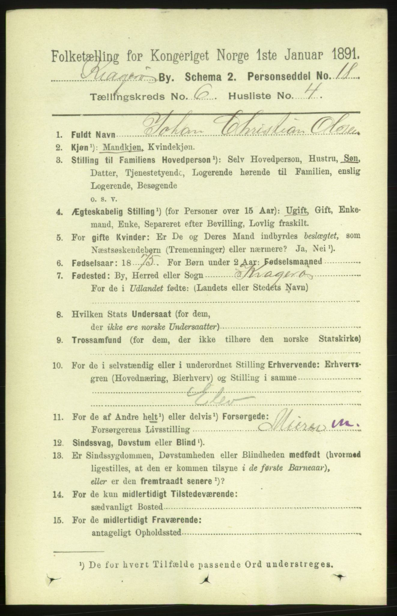 RA, 1891 census for 0801 Kragerø, 1891, p. 3317