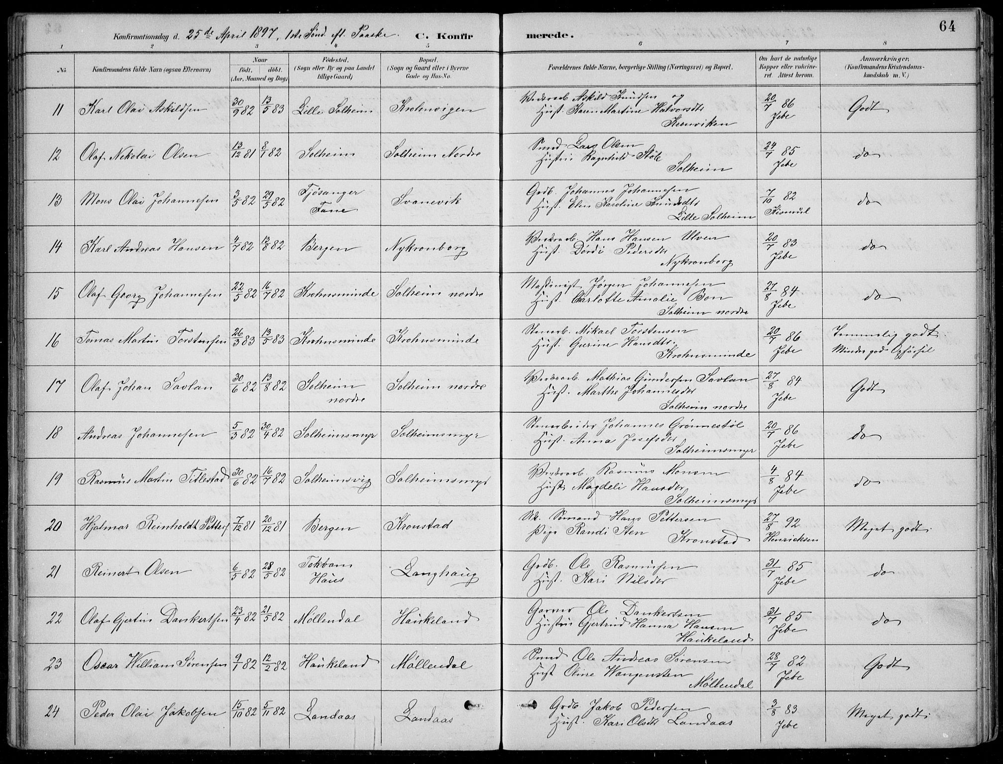 Årstad Sokneprestembete, SAB/A-79301/H/Hab/L0011: Parish register (copy) no. B 1, 1886-1901, p. 64