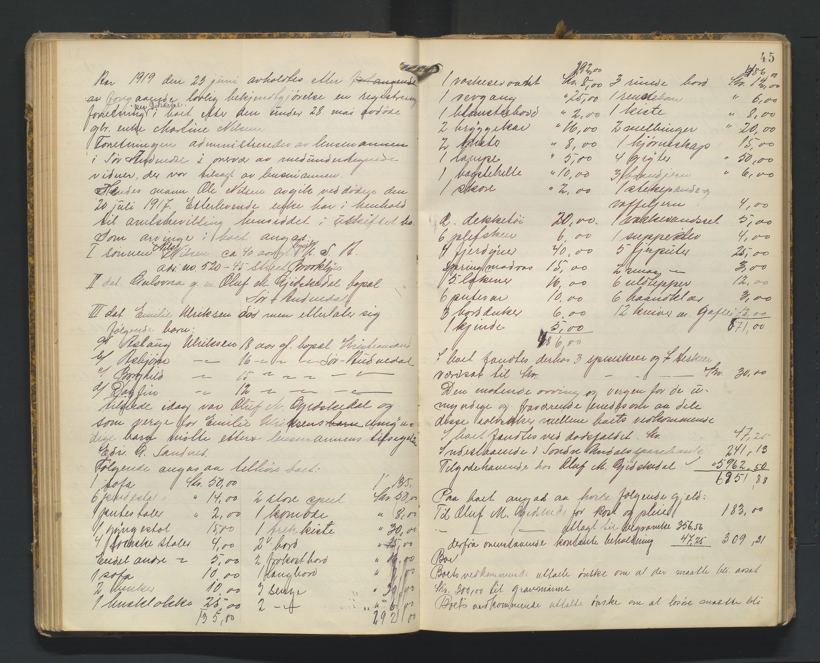 Mandal sorenskriveri, AV/SAK-1221-0005/001/H/Hc/L0065: Skifteregistreringsprotokoll nr 21 Sør-Audnedal, 1915-1931, p. 45