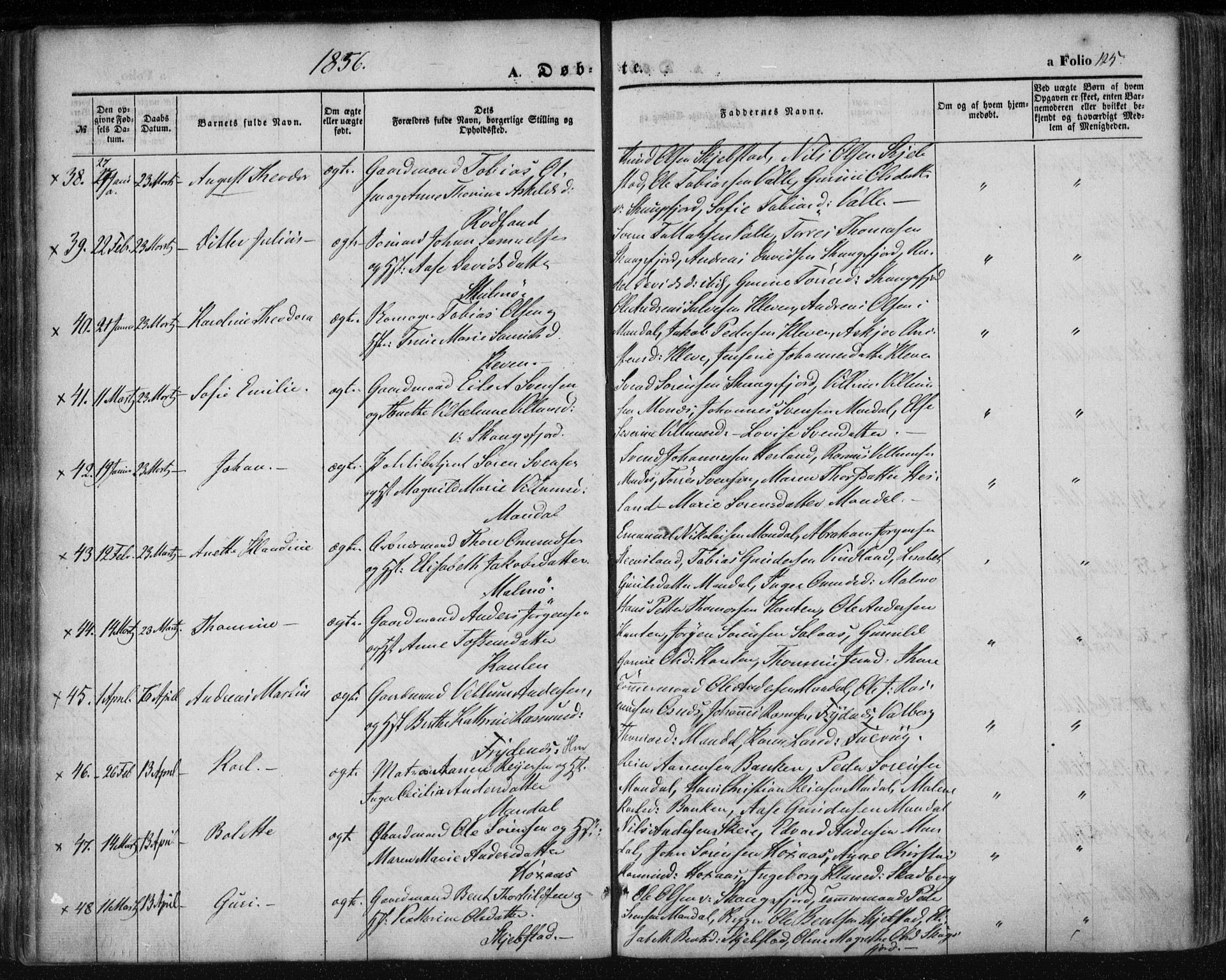 Mandal sokneprestkontor, AV/SAK-1111-0030/F/Fa/Faa/L0013: Parish register (official) no. A 13, 1847-1859, p. 125