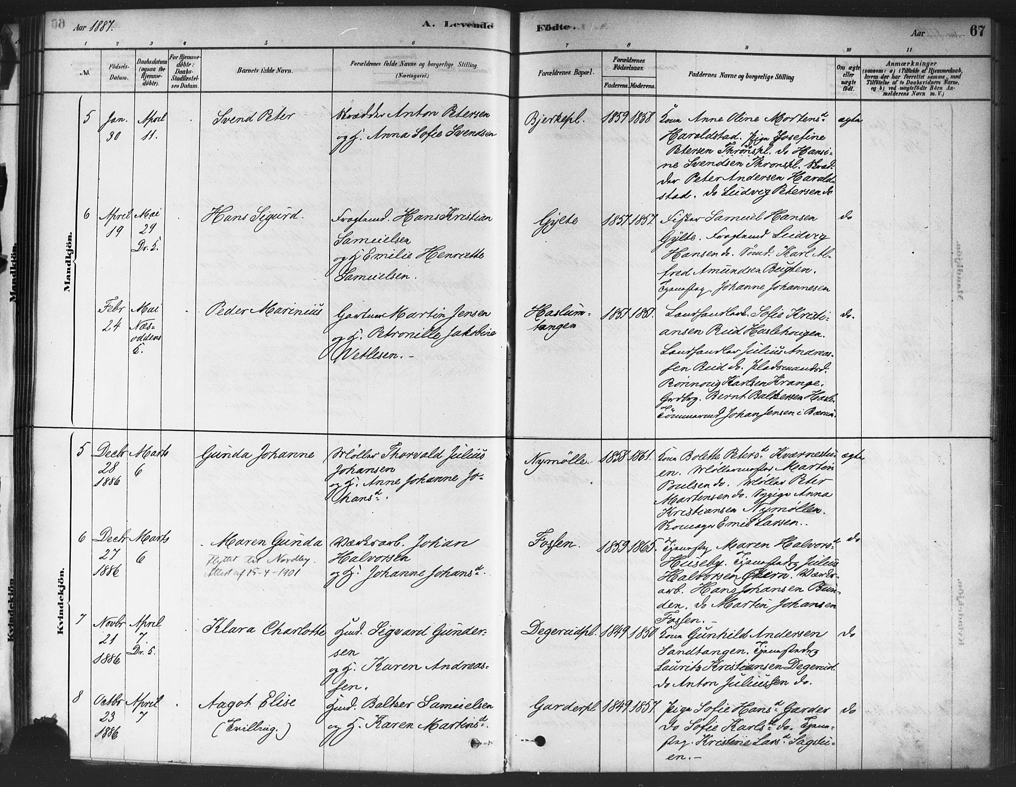 Drøbak prestekontor Kirkebøker, SAO/A-10142a/F/Fc/L0002: Parish register (official) no. III 2, 1878-1891, p. 67
