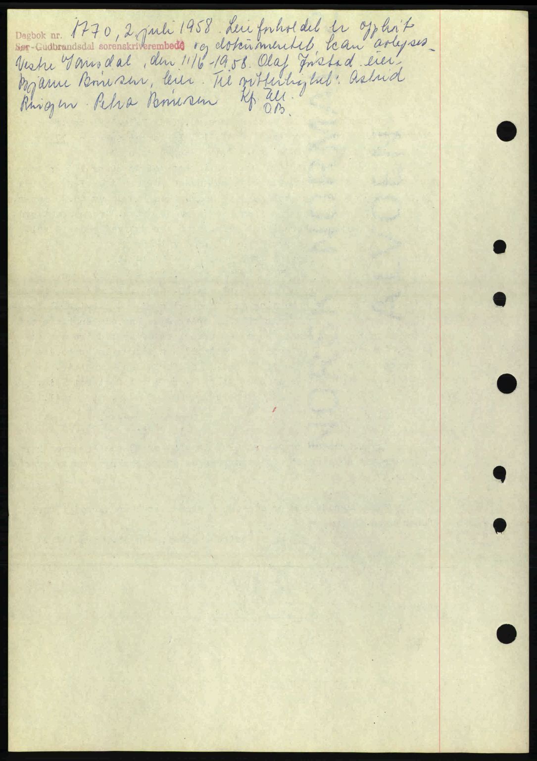Sør-Gudbrandsdal tingrett, SAH/TING-004/H/Hb/Hbd/L0009: Mortgage book no. A9, 1941-1941, Diary no: : 947/1941