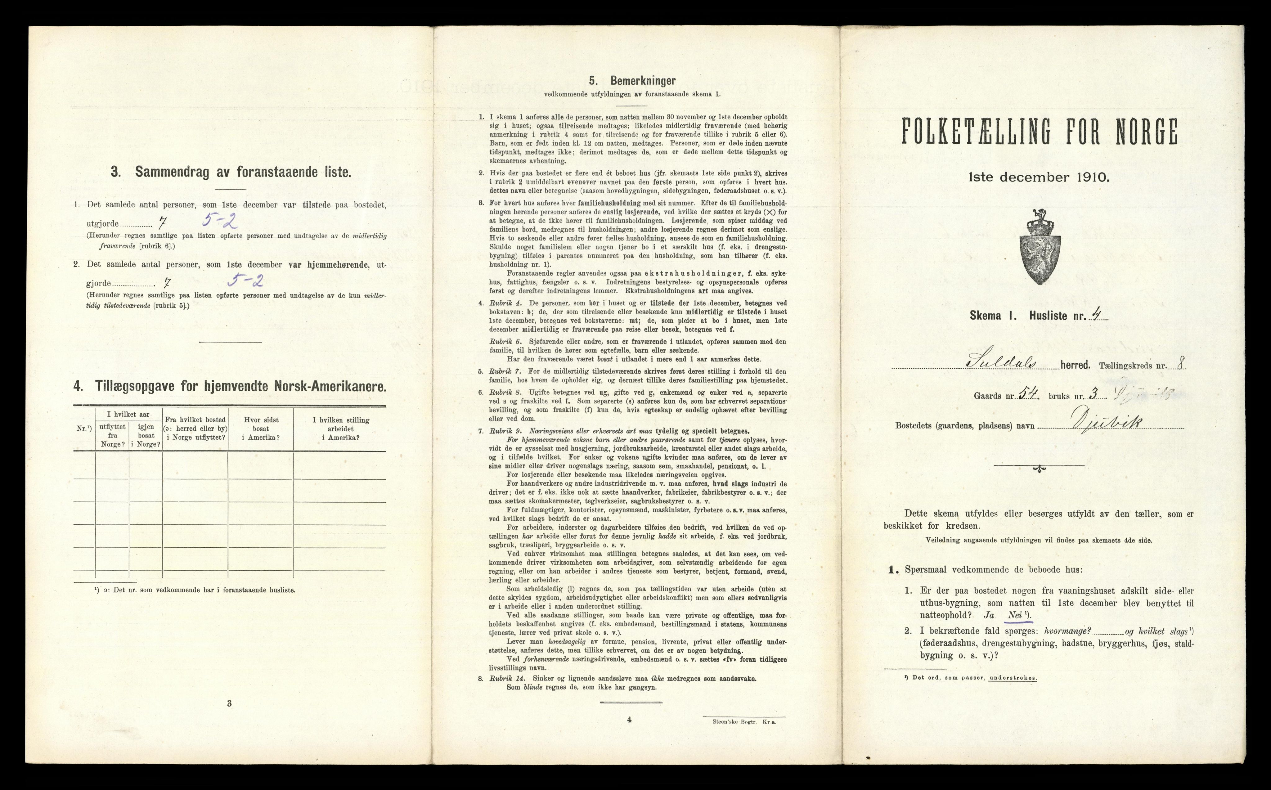 RA, 1910 census for Suldal, 1910, p. 519