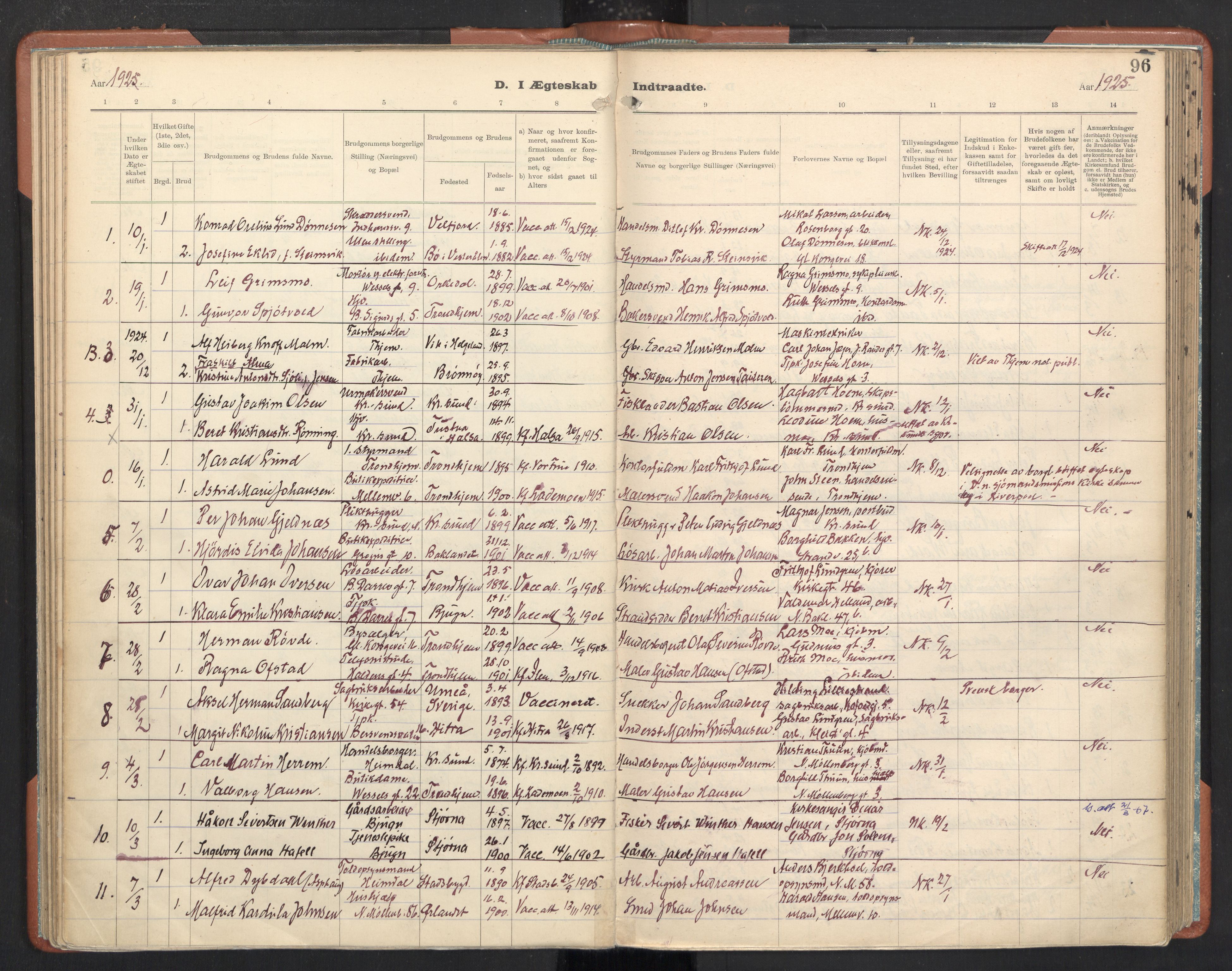 Ministerialprotokoller, klokkerbøker og fødselsregistre - Sør-Trøndelag, SAT/A-1456/605/L0245: Parish register (official) no. 605A07, 1916-1938, p. 96