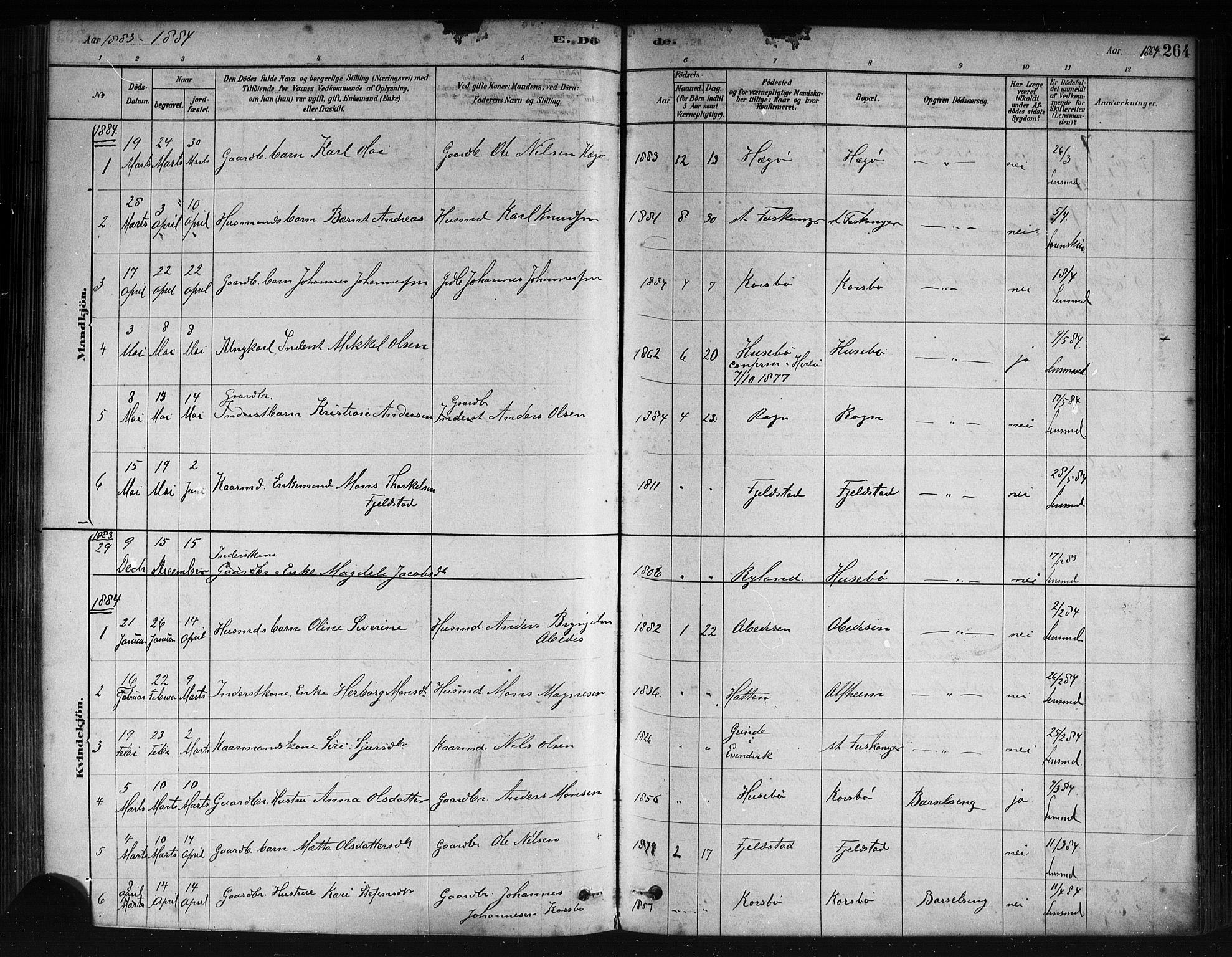 Herdla Sokneprestembete, AV/SAB-A-75701/H/Haa: Parish register (official) no. A 3, 1878-1890, p. 264