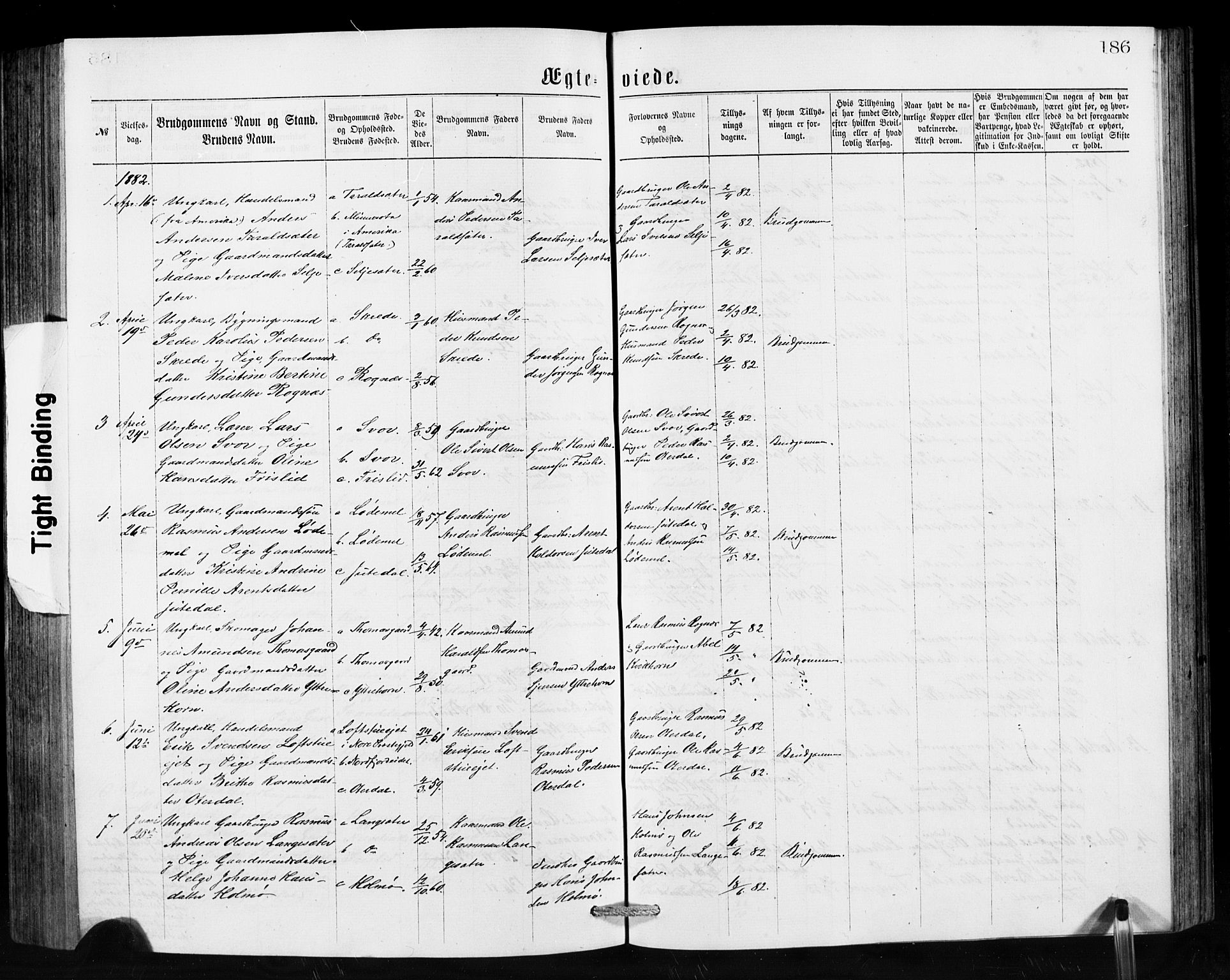 Hornindal sokneprestembete, AV/SAB-A-82401/H/Hab: Parish register (copy) no. A 1, 1876-1894, p. 186