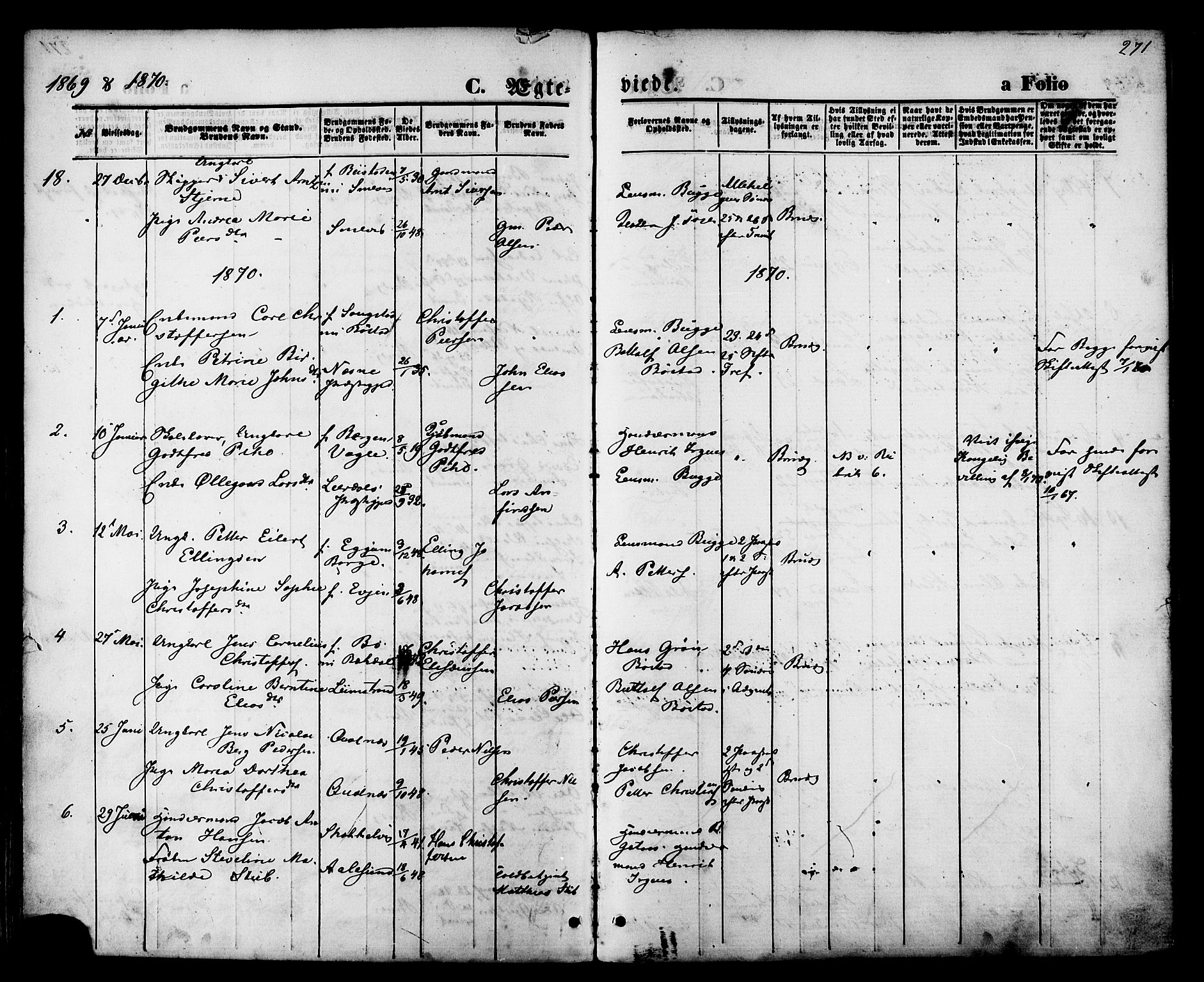 Ministerialprotokoller, klokkerbøker og fødselsregistre - Nordland, SAT/A-1459/880/L1132: Parish register (official) no. 880A06, 1869-1887, p. 271