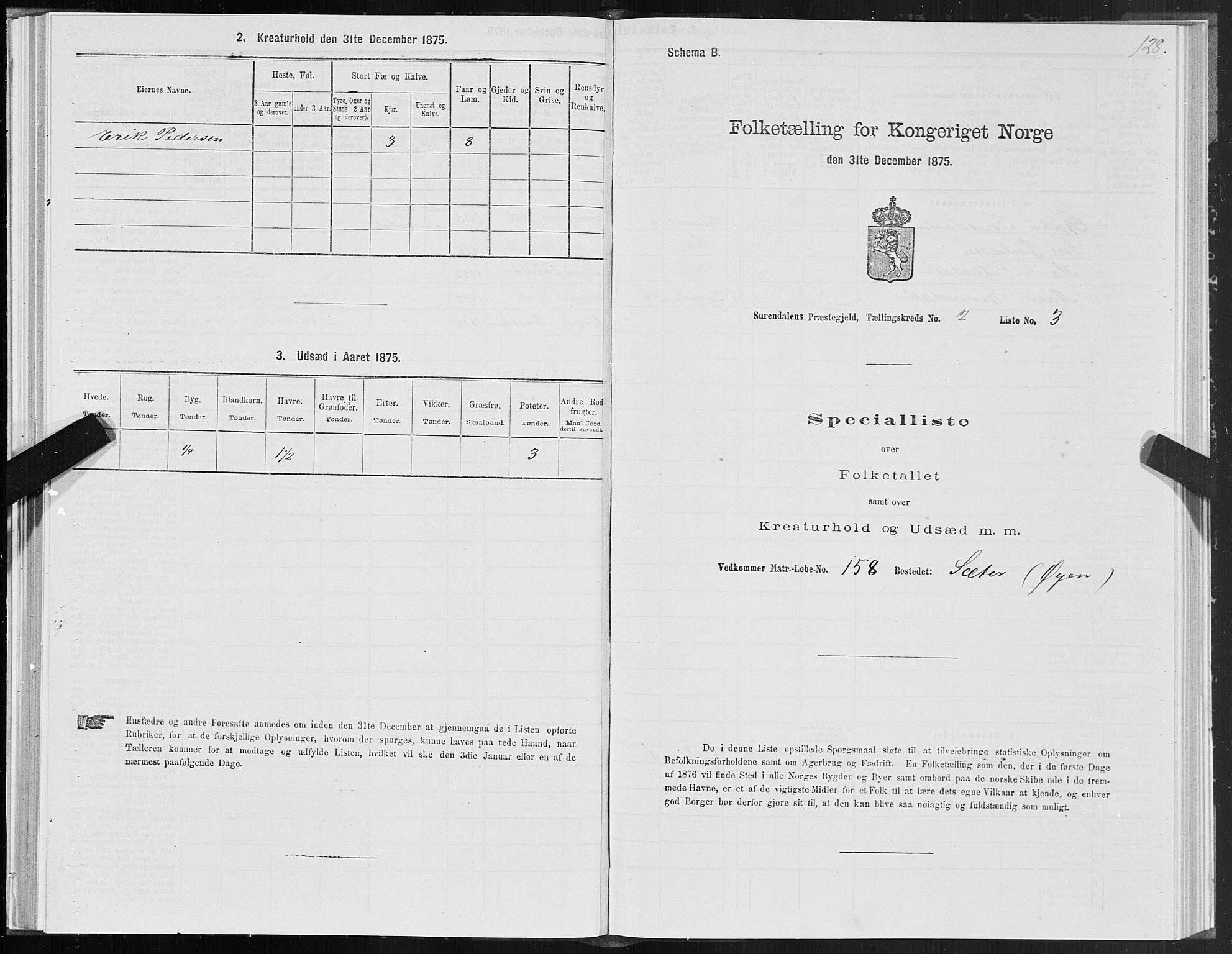 SAT, 1875 census for 1566P Surnadal, 1875, p. 1128