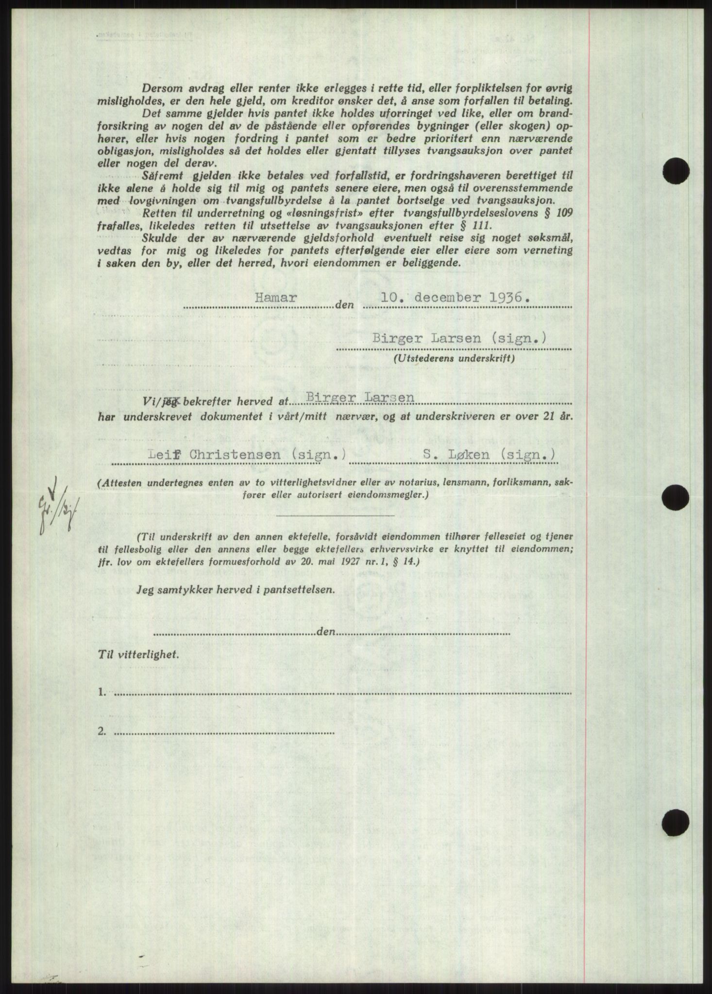 Nord-Hedmark sorenskriveri, AV/SAH-TING-012/H/Hb/Hbf/L0001: Mortgage book no. B1, 1936-1936, Diary no: : 2243/1936