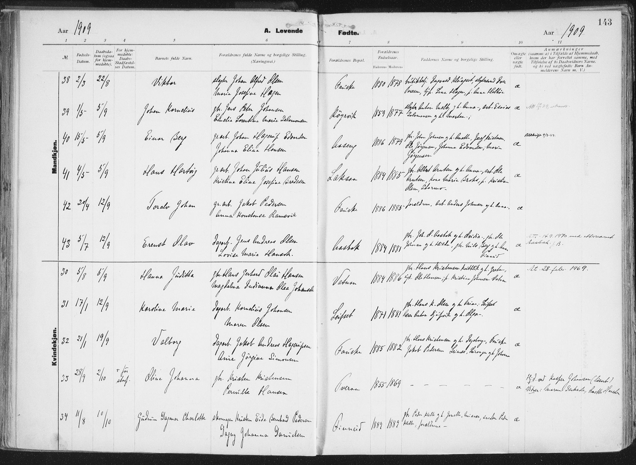 Ministerialprotokoller, klokkerbøker og fødselsregistre - Nordland, SAT/A-1459/849/L0696: Parish register (official) no. 849A08, 1898-1910, p. 143