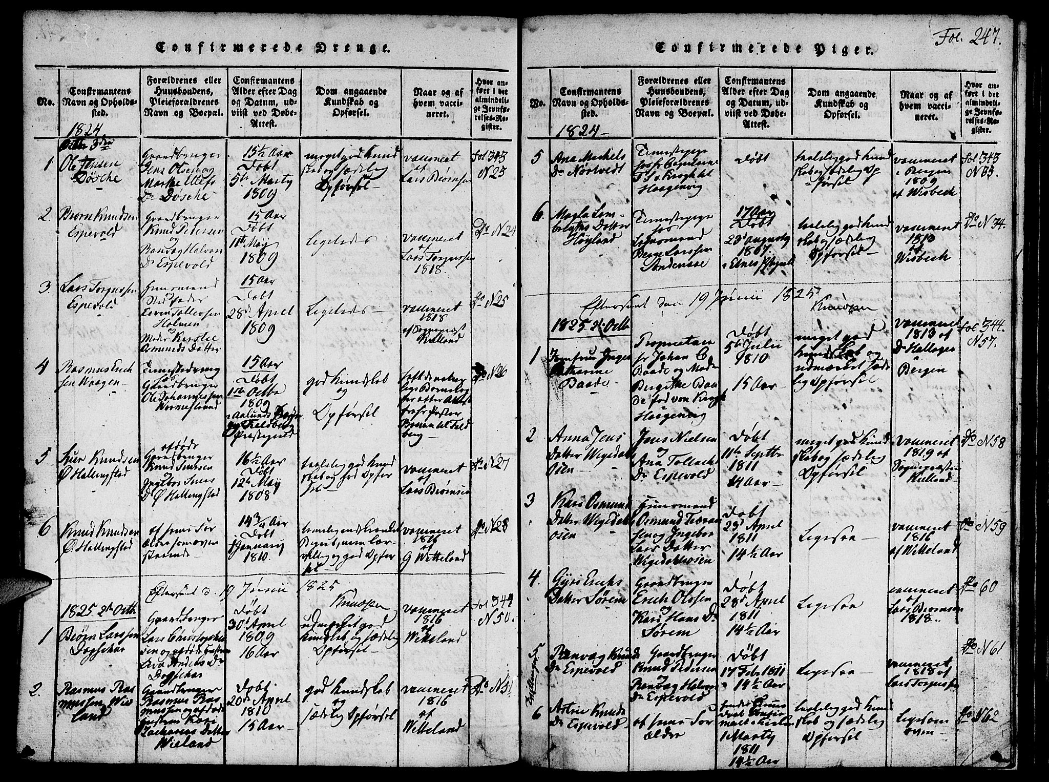 Vikedal sokneprestkontor, SAST/A-101840/01/V: Parish register (copy) no. B 1, 1816-1853, p. 247