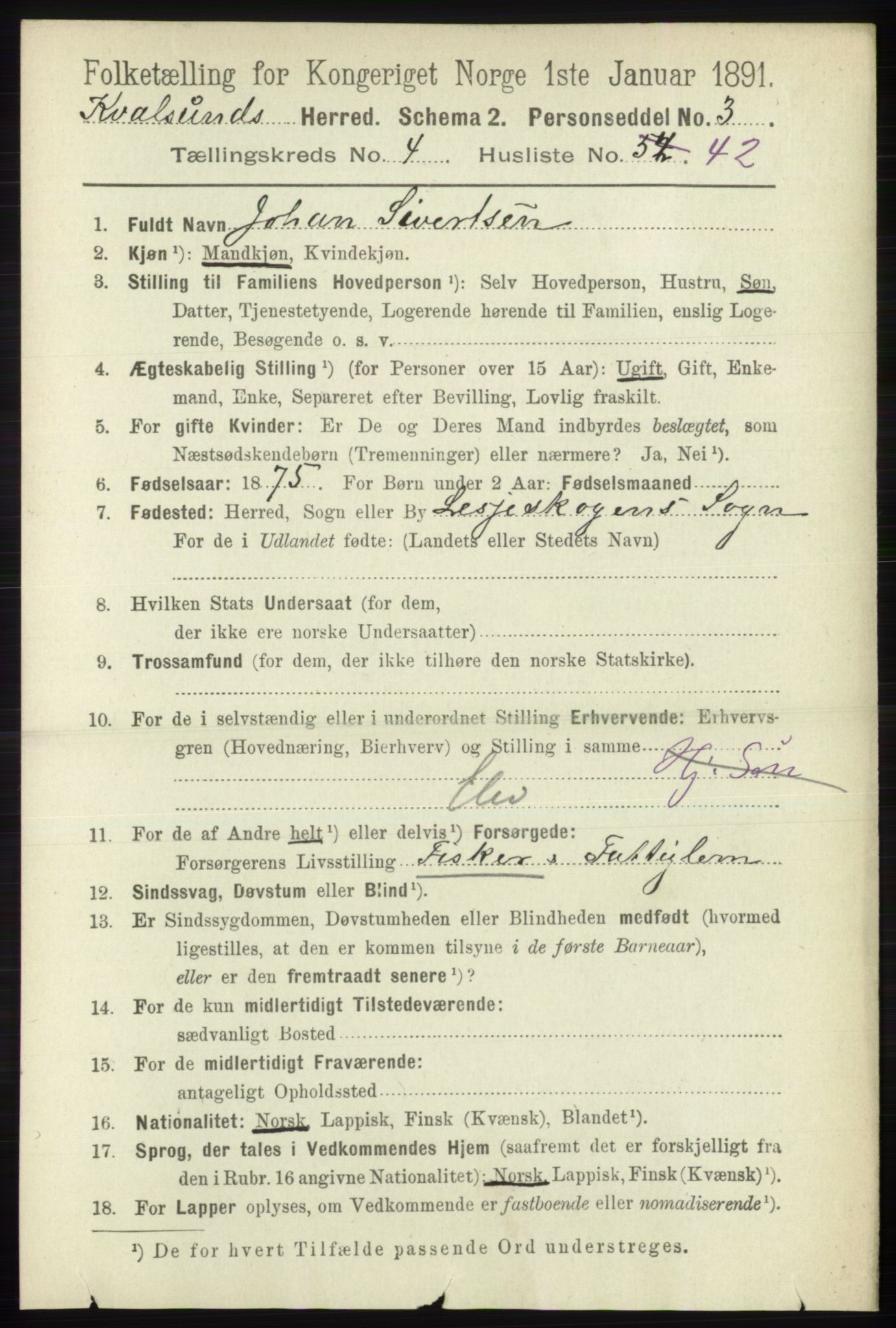 RA, 1891 census for 2017 Kvalsund, 1891, p. 446