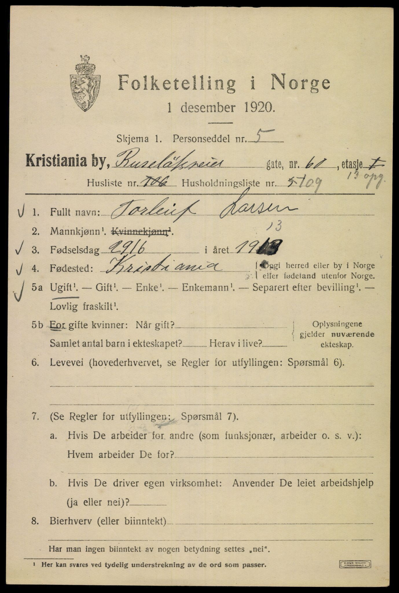 SAO, 1920 census for Kristiania, 1920, p. 473375