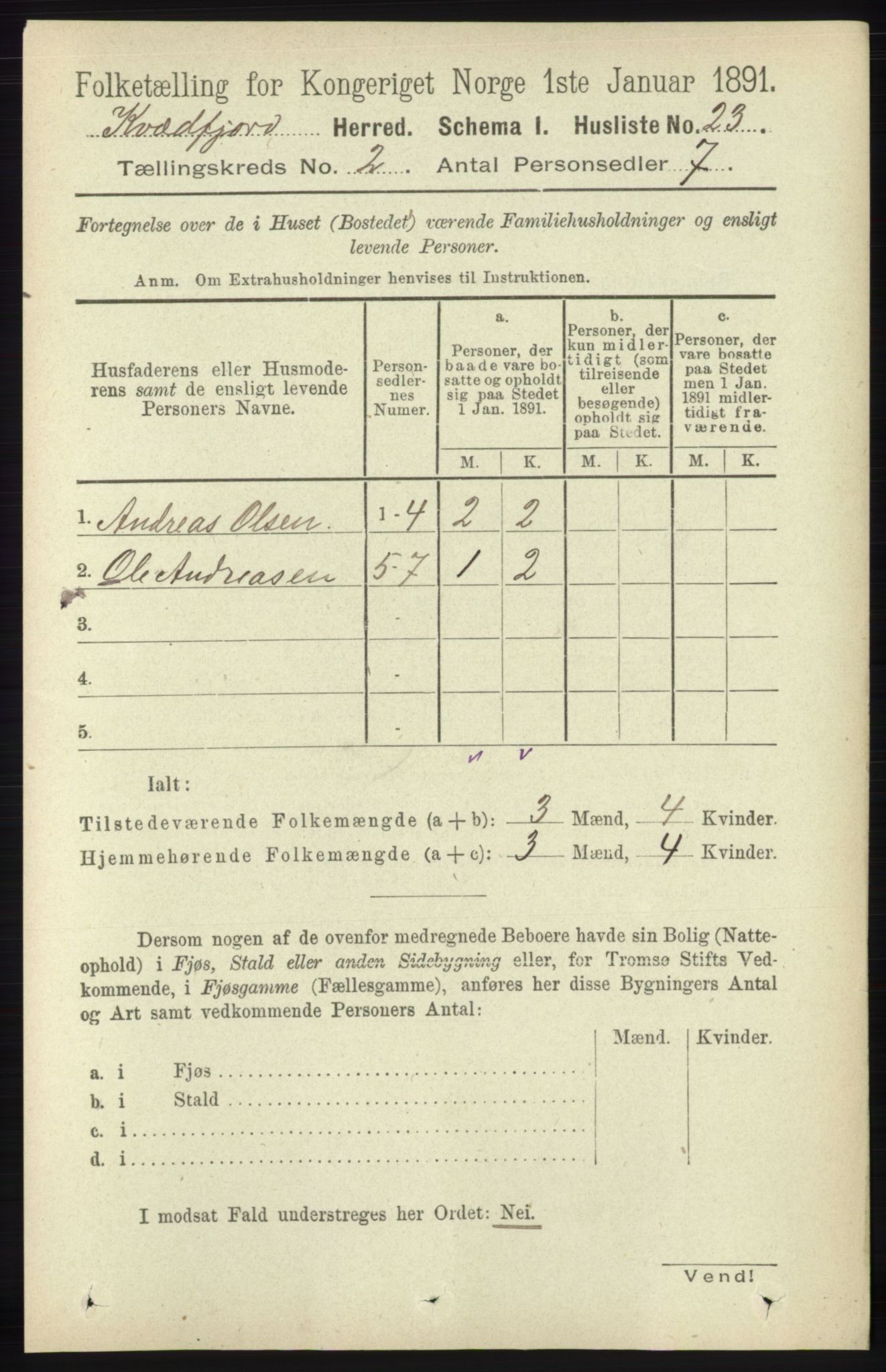 RA, 1891 census for 1911 Kvæfjord, 1891, p. 650