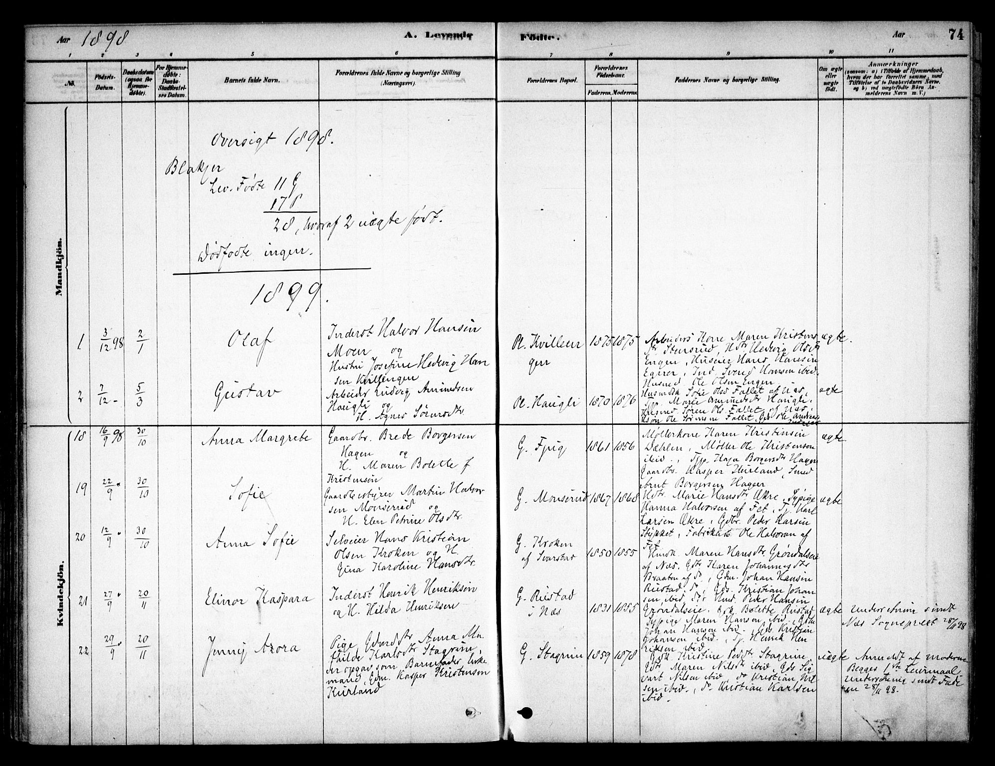 Aurskog prestekontor Kirkebøker, SAO/A-10304a/F/Fb/L0001: Parish register (official) no. II 1, 1878-1909, p. 74