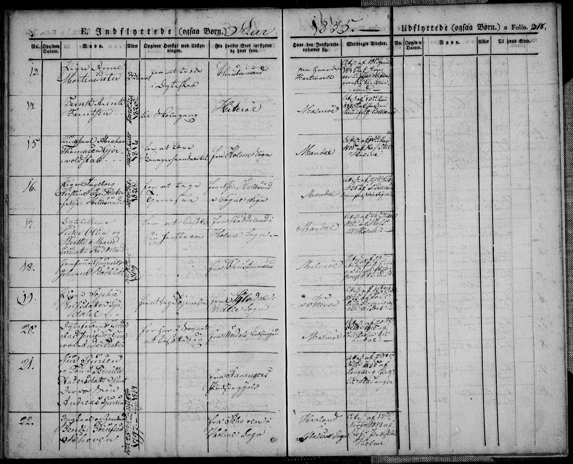 Mandal sokneprestkontor, SAK/1111-0030/F/Fa/Faa/L0011: Parish register (official) no. A 11, 1830-1839, p. 318