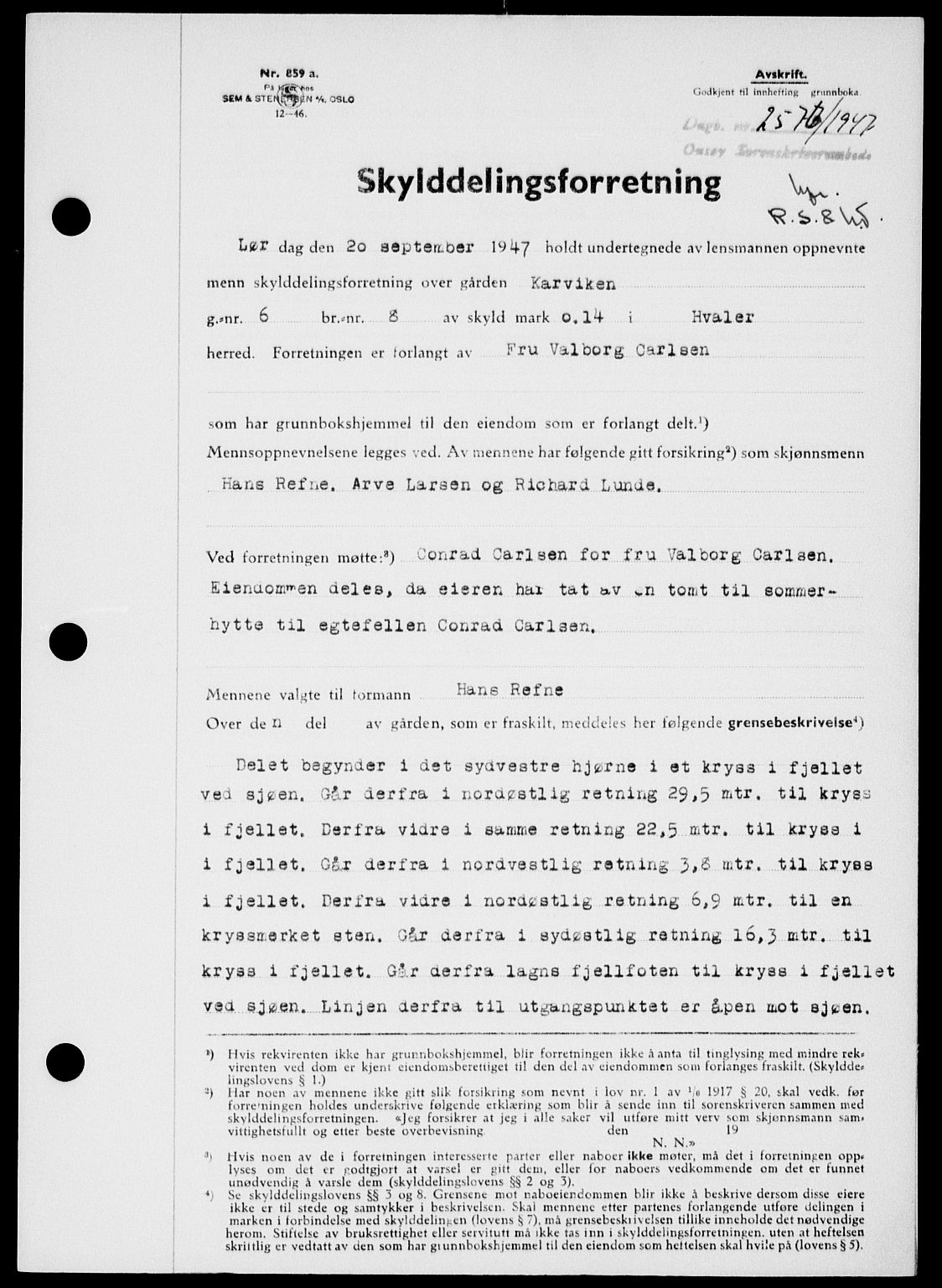 Onsøy sorenskriveri, SAO/A-10474/G/Ga/Gab/L0021: Mortgage book no. II A-21, 1947-1947, Diary no: : 2576/1947