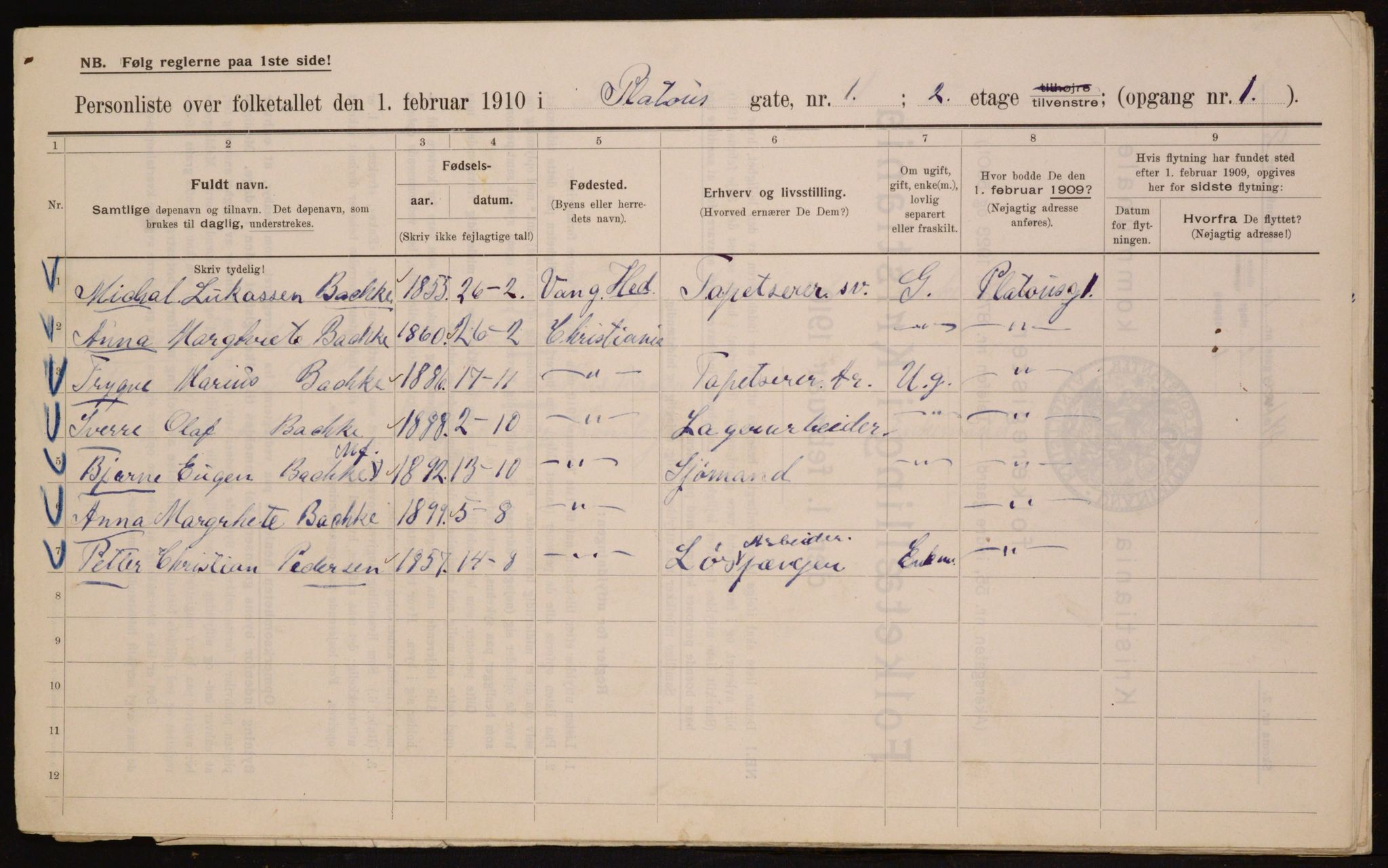 OBA, Municipal Census 1910 for Kristiania, 1910, p. 76978