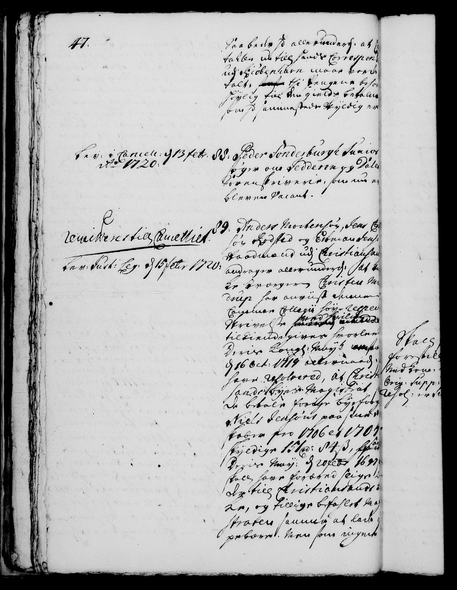 Rentekammeret, Kammerkanselliet, RA/EA-3111/G/Gh/Gha/L0001: Norsk ekstraktmemorialprotokoll, sak. 1-375 (merket RK 53.46), 1720, p. 47