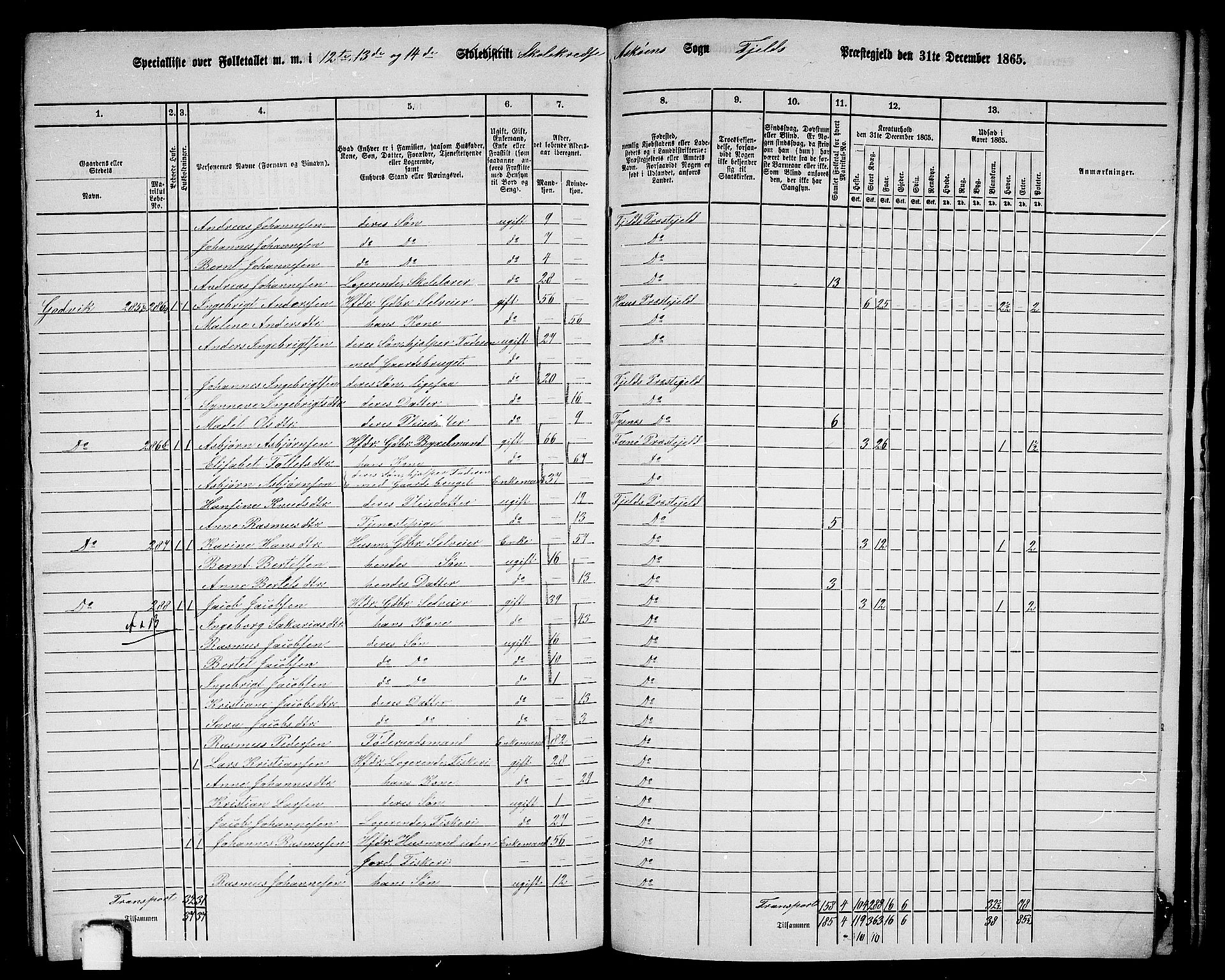 RA, 1865 census for Fjell, 1865, p. 250