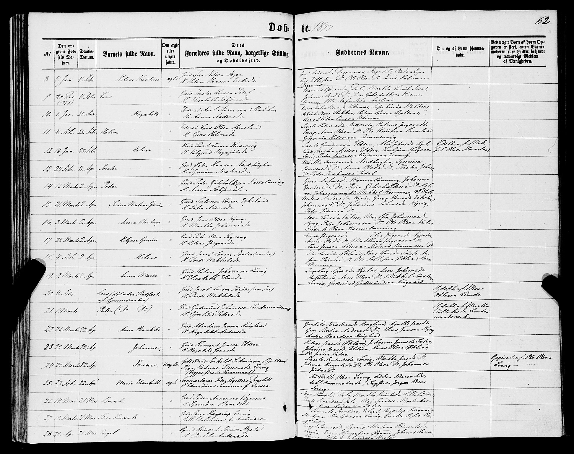 Stord sokneprestembete, AV/SAB-A-78201/H/Haa: Parish register (official) no. B 1, 1862-1877, p. 62