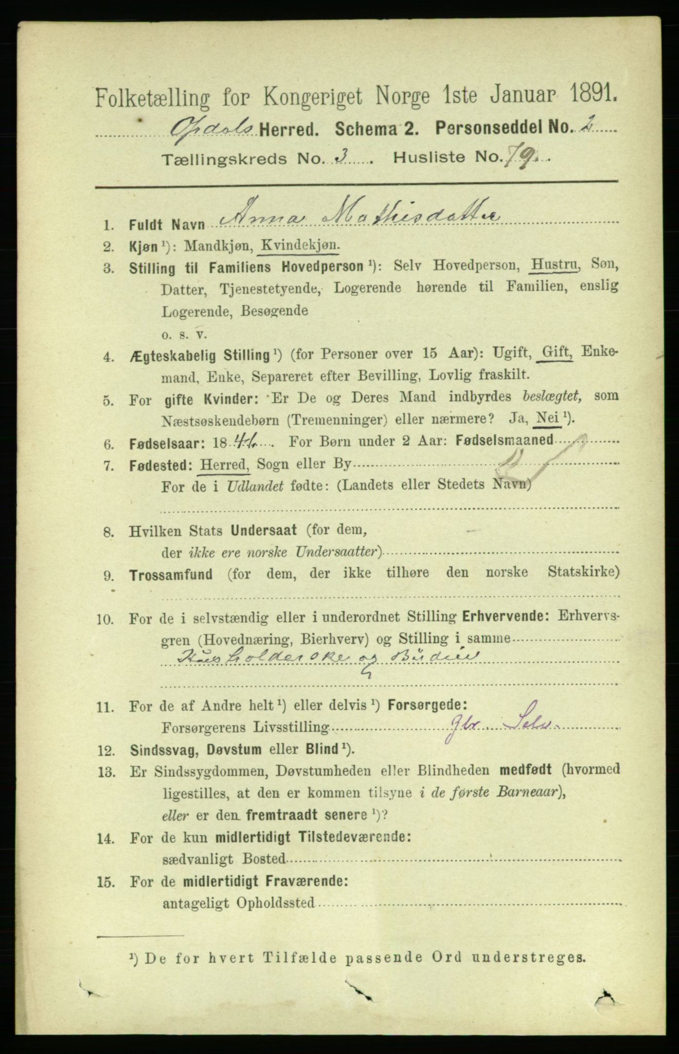 RA, 1891 census for 1634 Oppdal, 1891, p. 1720