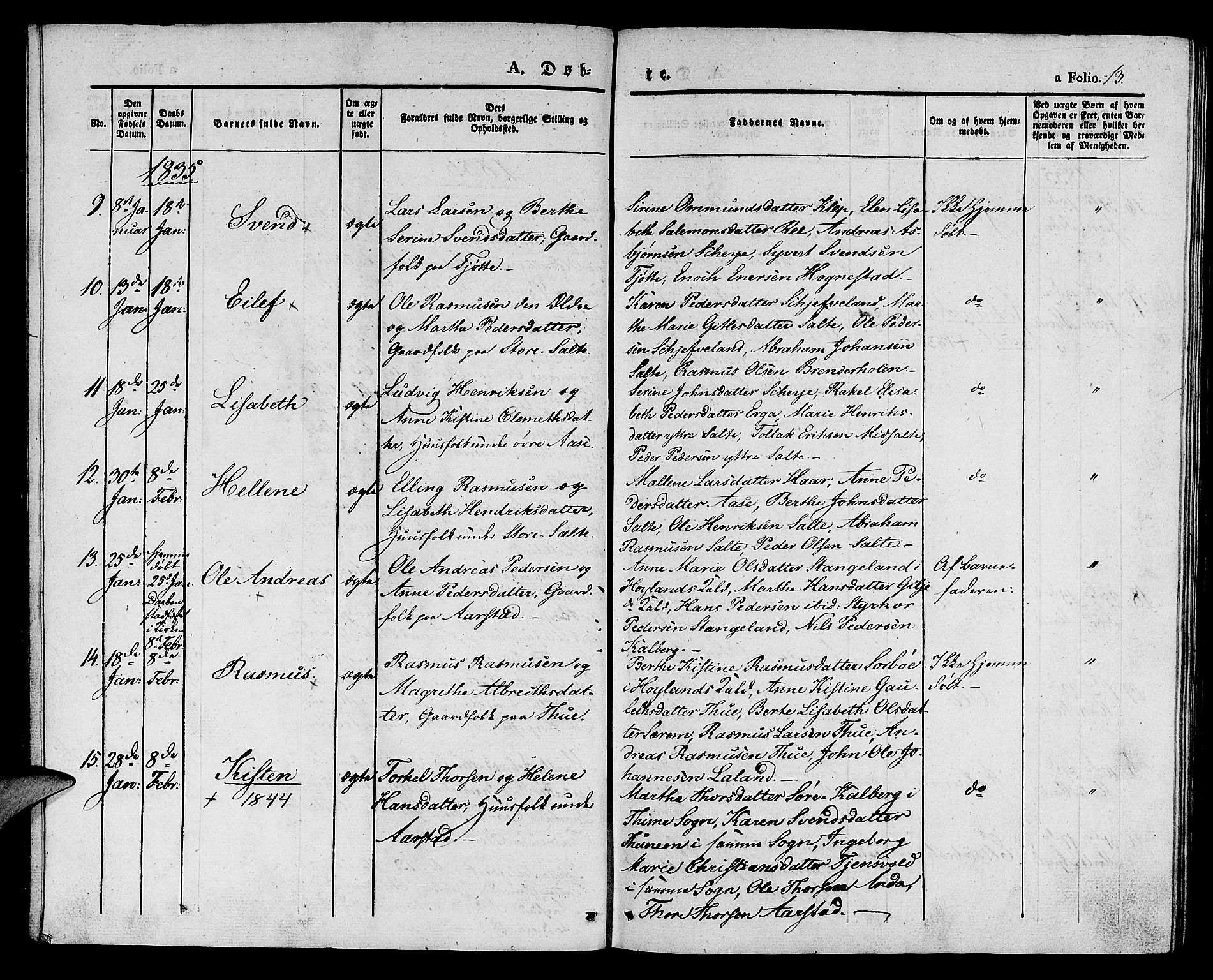 Klepp sokneprestkontor, AV/SAST-A-101803/001/3/30BA/L0003: Parish register (official) no. A 3, 1833-1842, p. 13