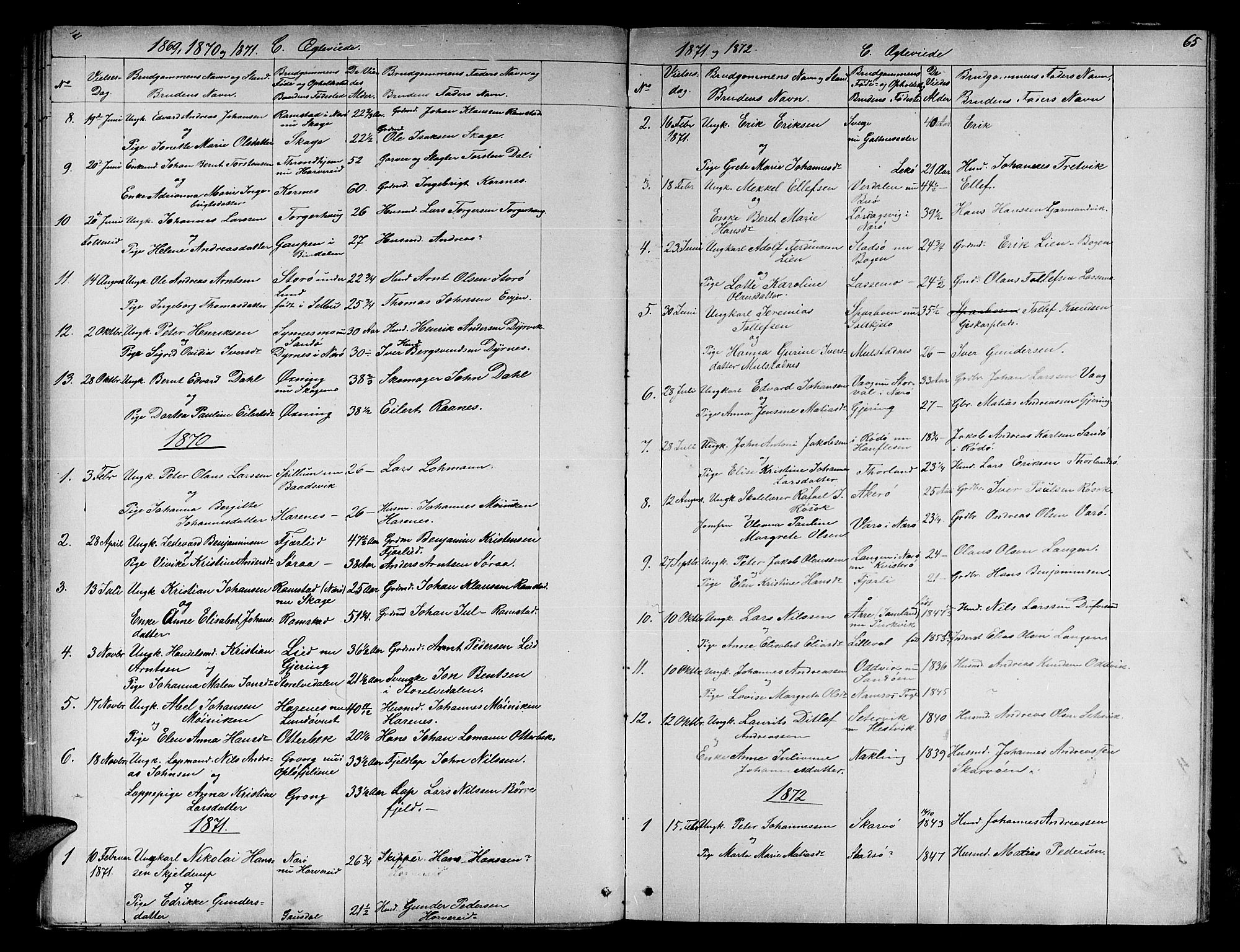 Ministerialprotokoller, klokkerbøker og fødselsregistre - Nord-Trøndelag, AV/SAT-A-1458/780/L0650: Parish register (copy) no. 780C02, 1866-1884, p. 65