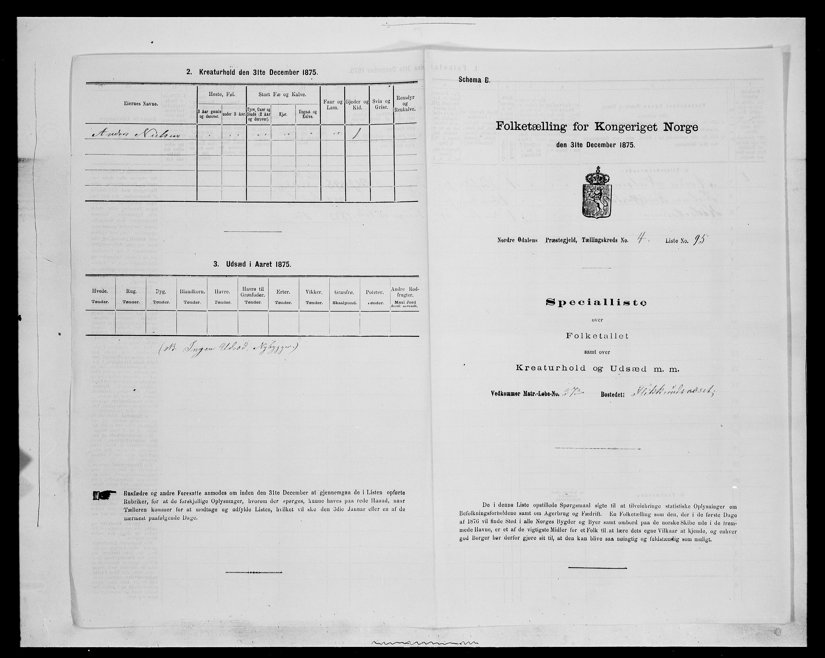 SAH, 1875 census for 0418P Nord-Odal, 1875, p. 734